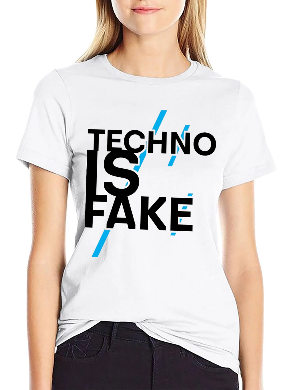 Techno is Fake Graphic Tee - Black Cotton