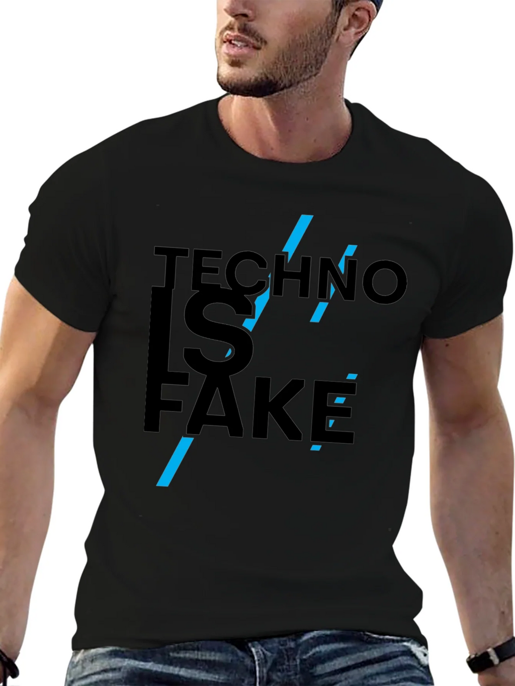 Techno is Fake Graphic Tee - Black Cotton