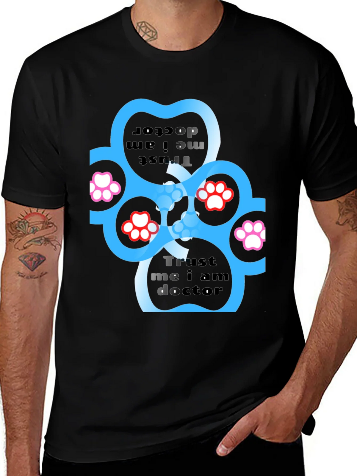 Trust Me I Am Doctor Paw Print Black T-Shirt