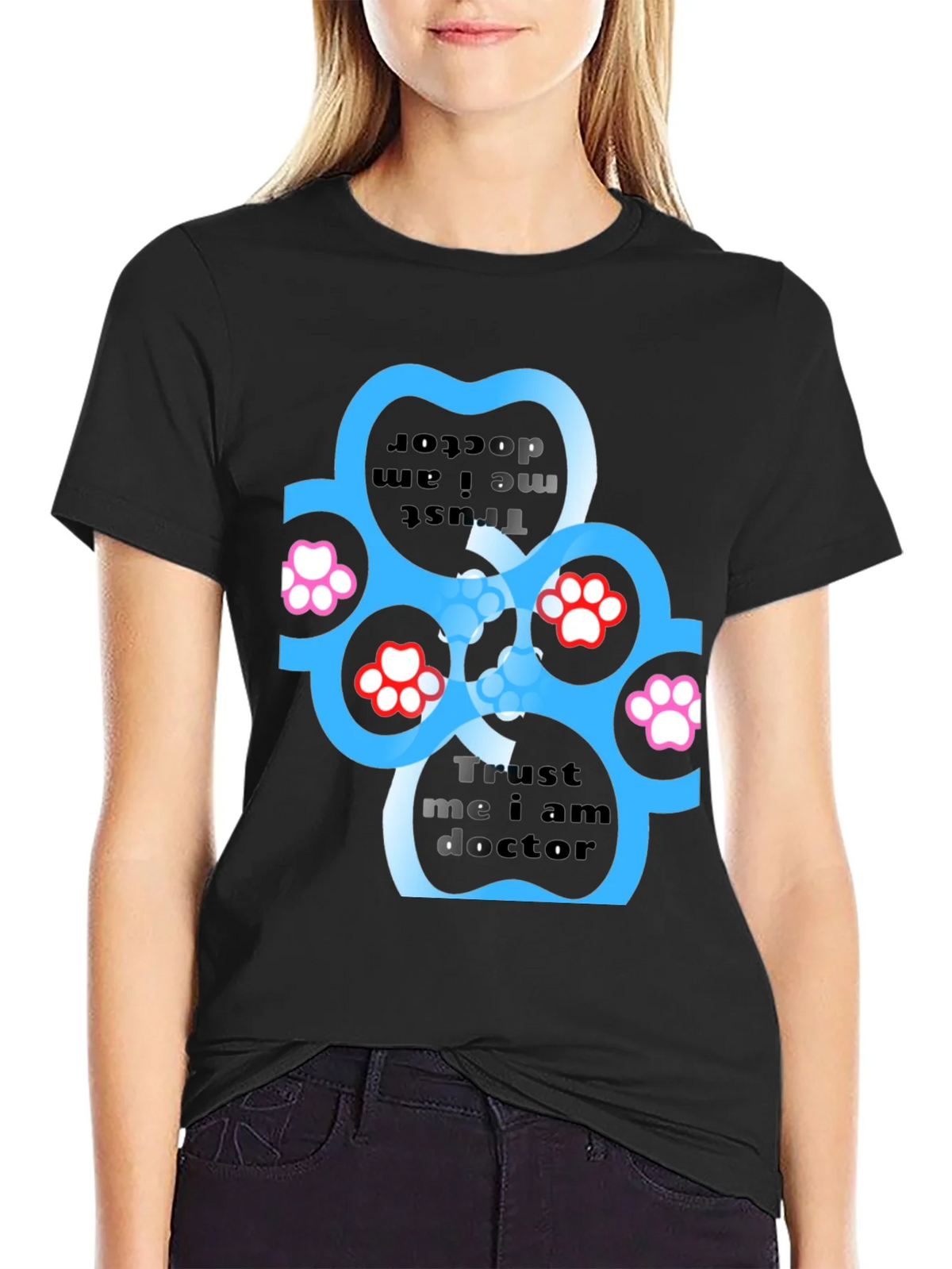 Trust Me I Am Doctor Paw Print Black T-Shirt