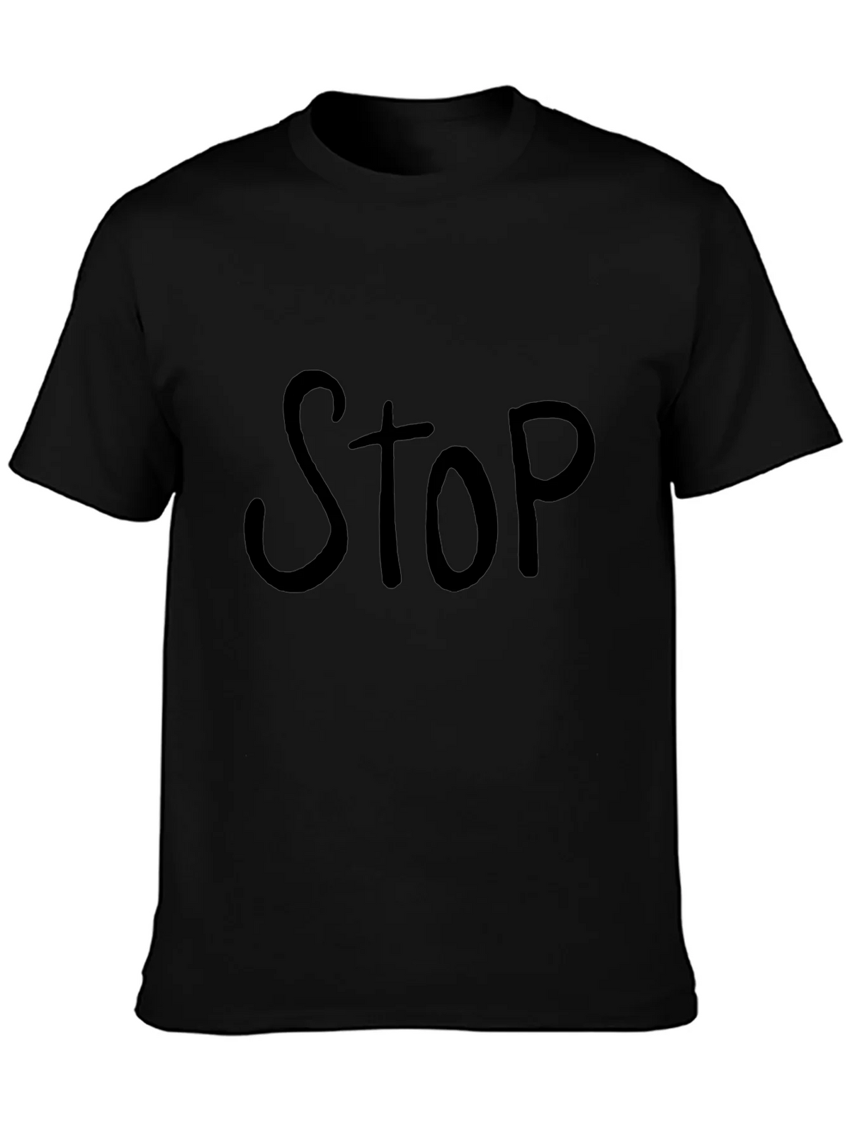 Black T-Shirt with Bold STOP Graphic