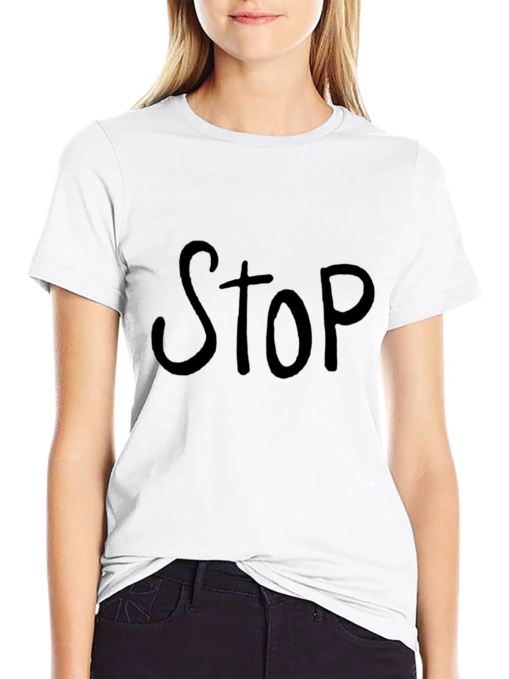 Black T-Shirt with Bold STOP Graphic