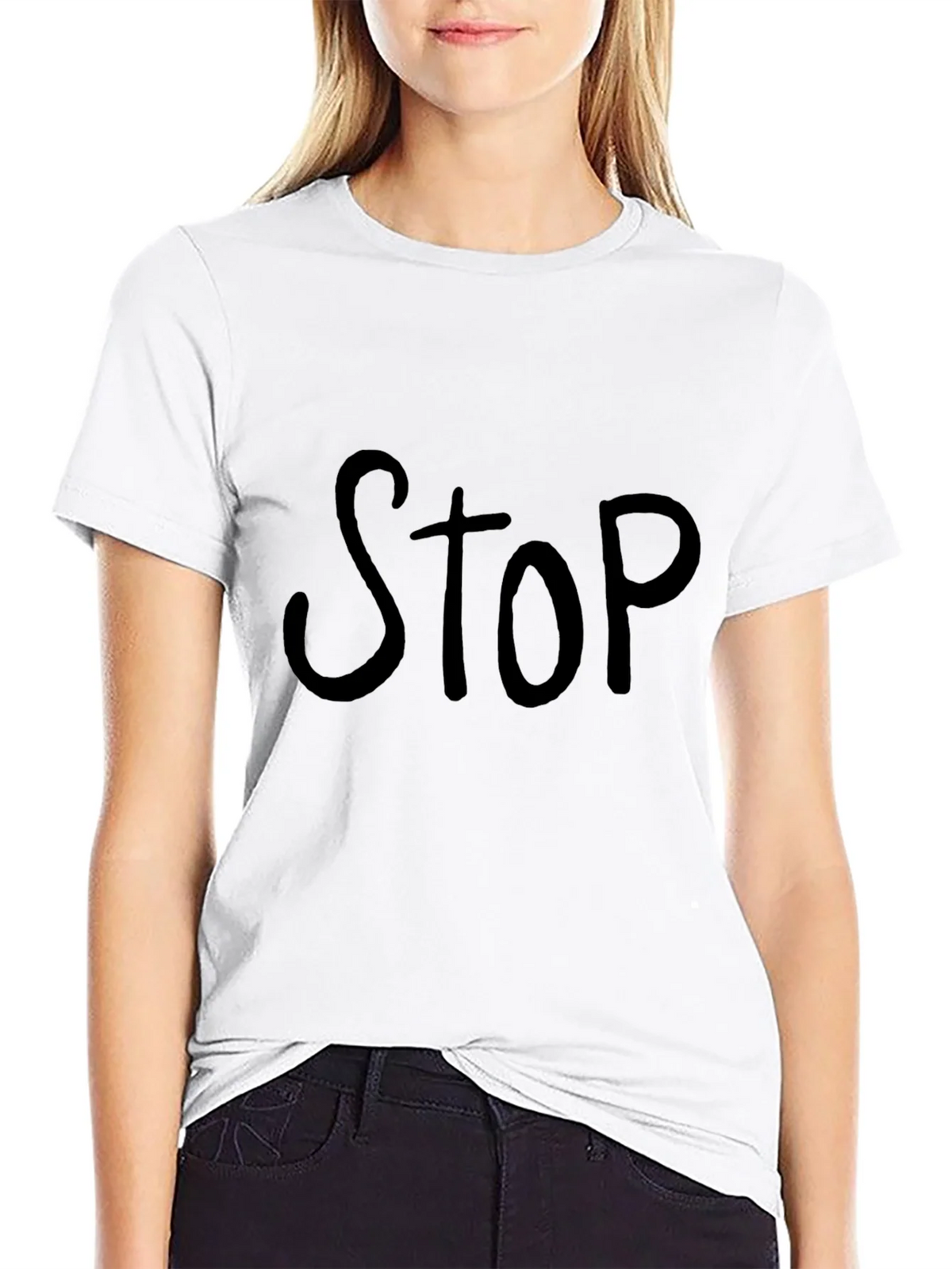 Black T-Shirt with Bold STOP Graphic