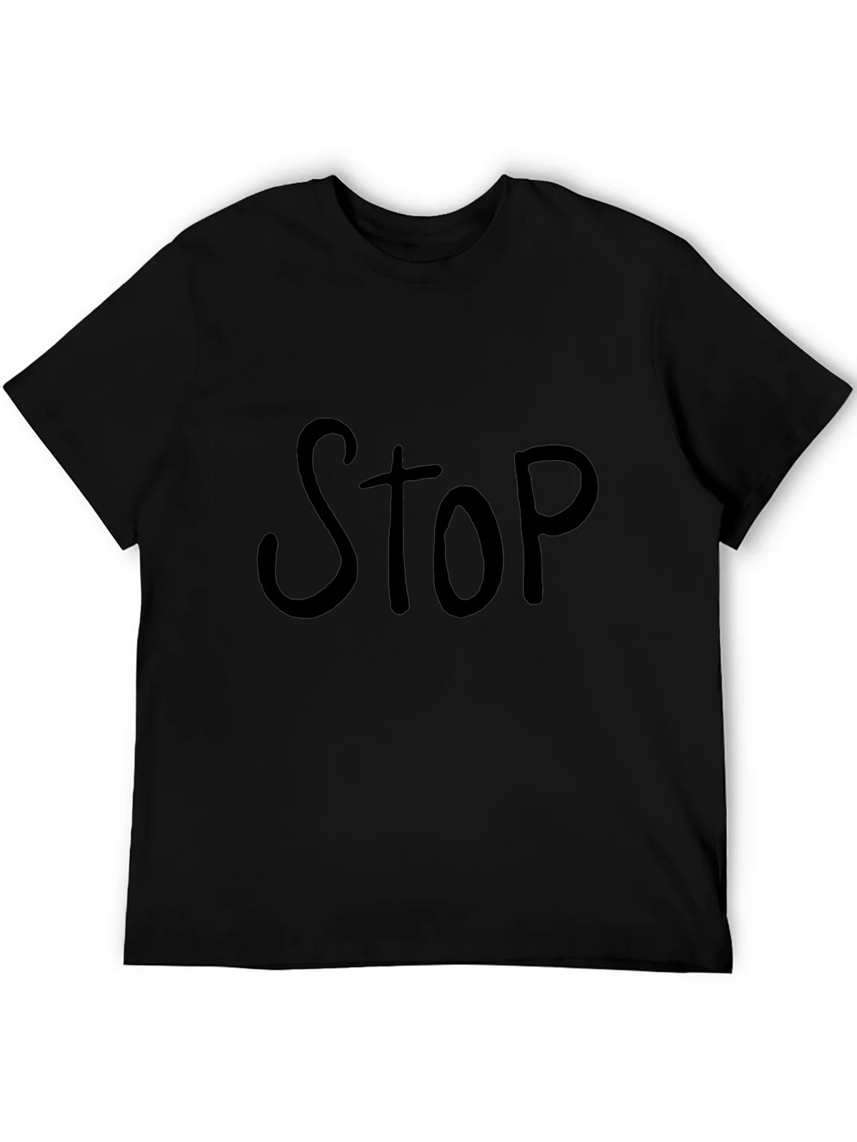Black T-Shirt with Bold STOP Graphic
