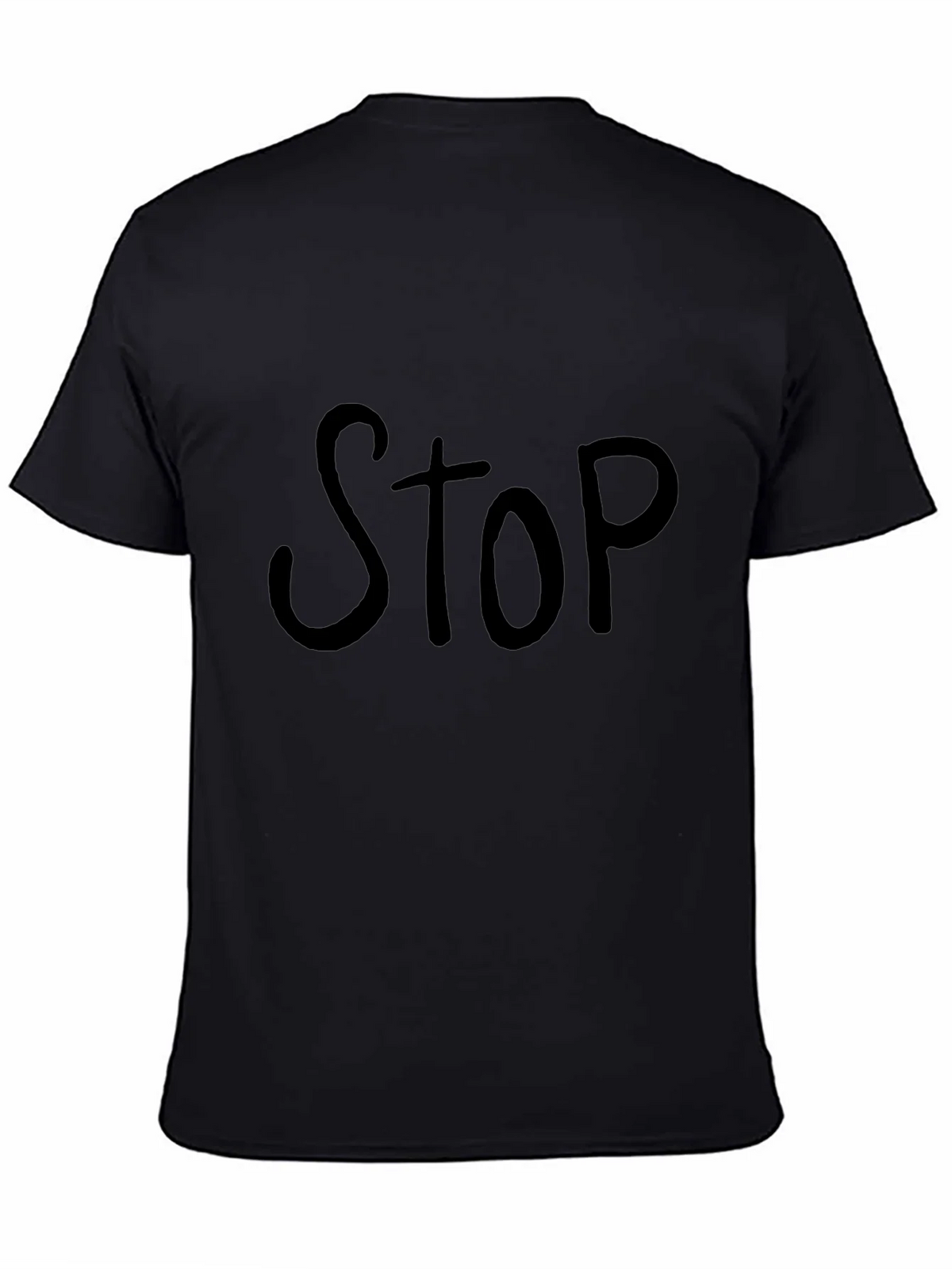 Black T-Shirt with Bold STOP Graphic