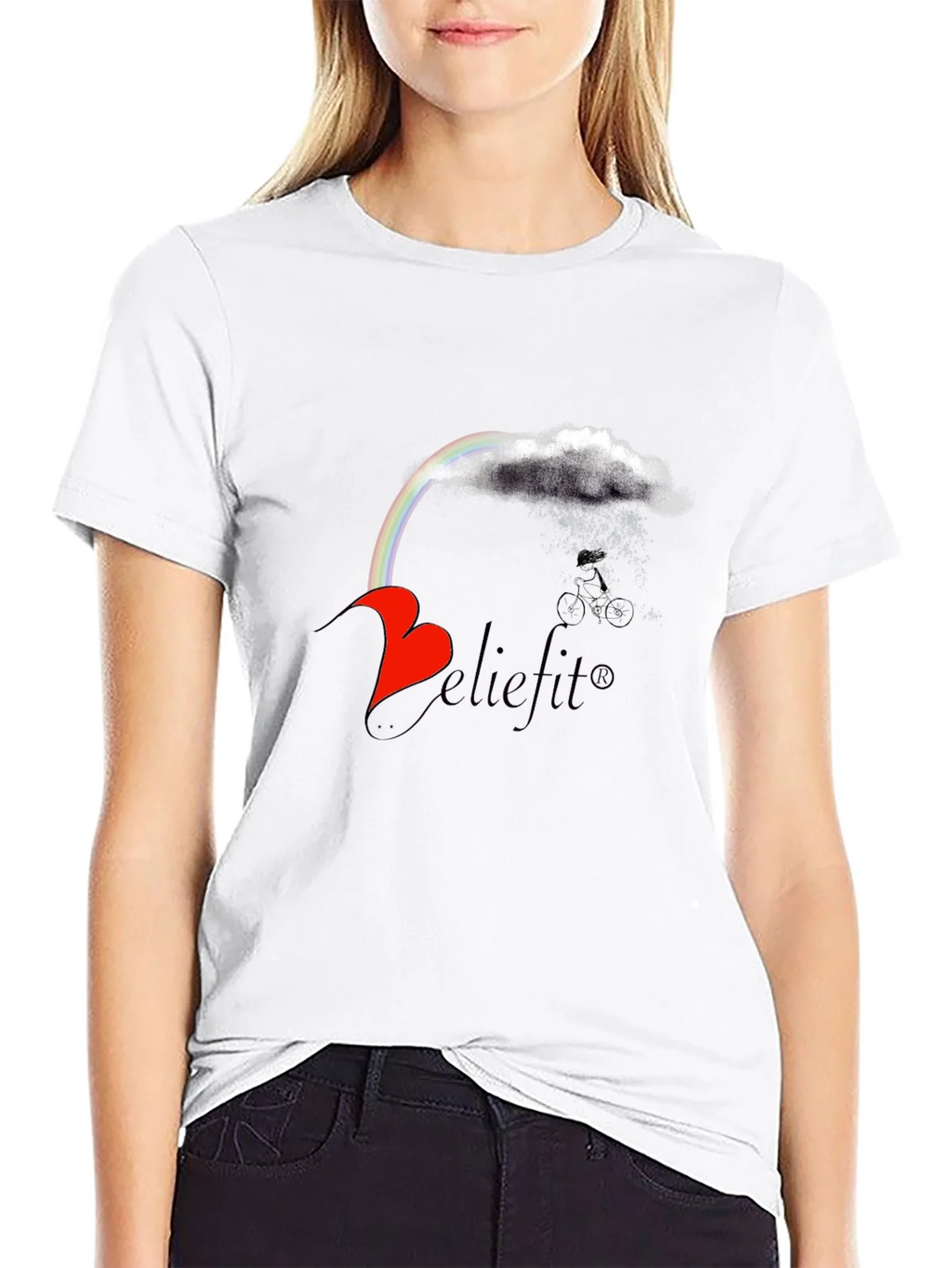Believe It! Rainbow Cloud Heart Graphic T-Shirt