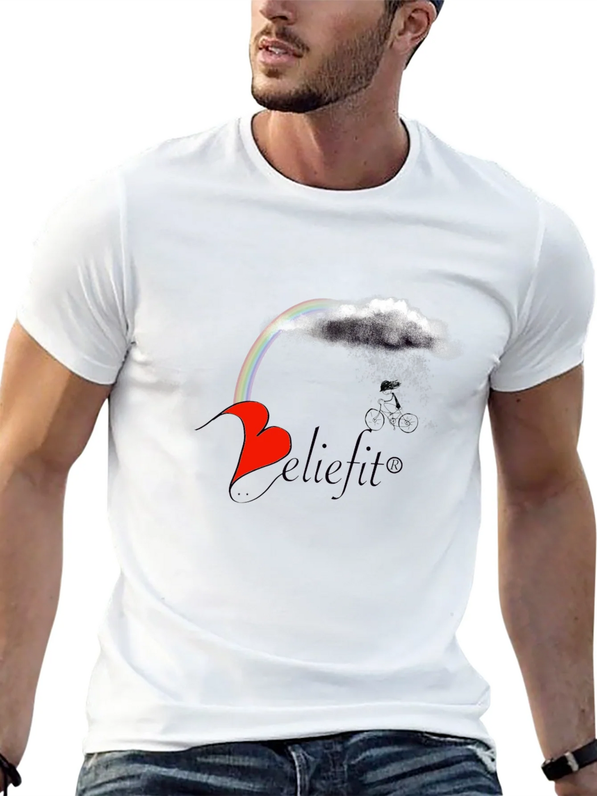Believe It! Rainbow Cloud Heart Graphic T-Shirt