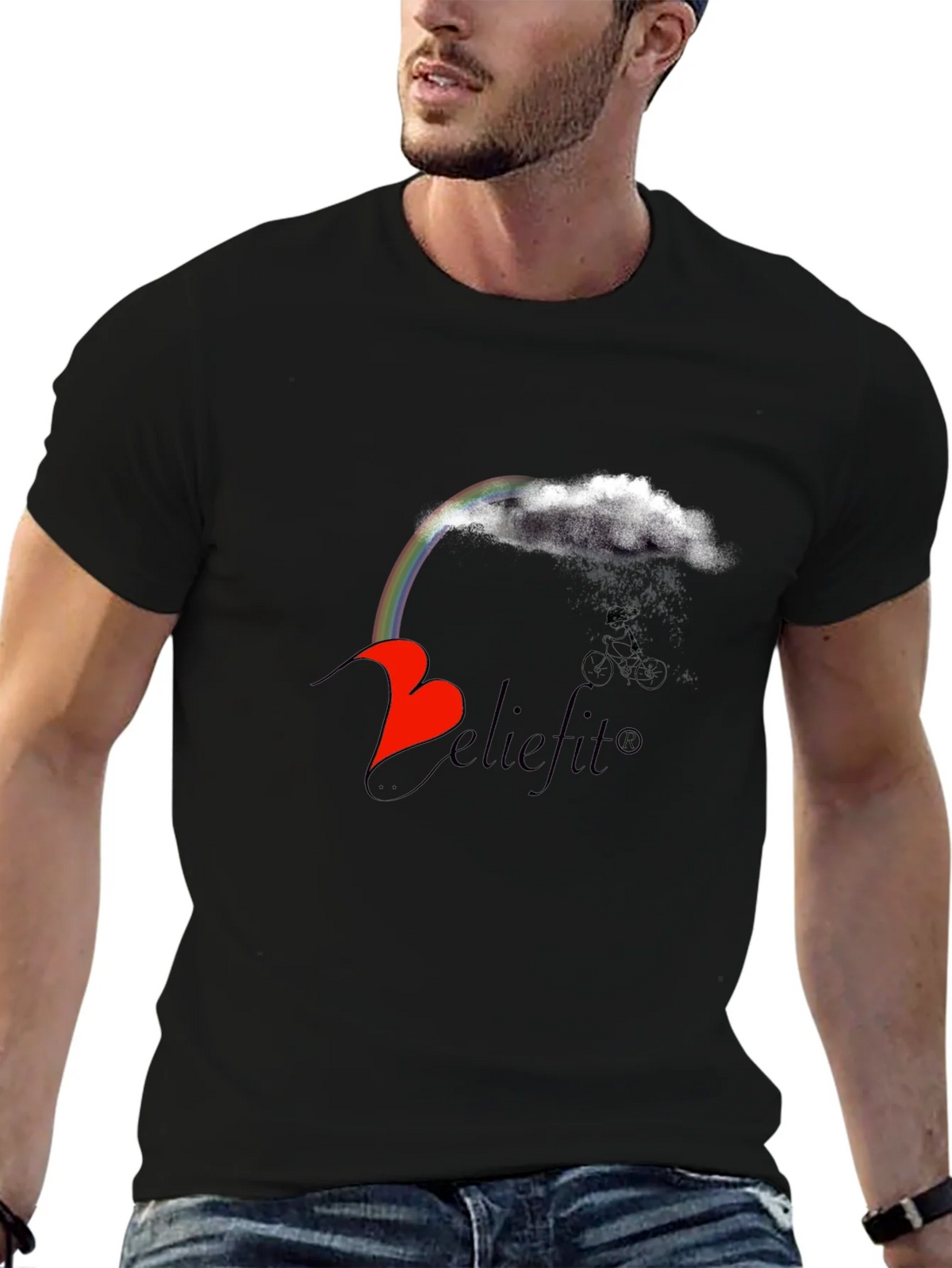 Believe It! Rainbow Cloud Heart Graphic T-Shirt