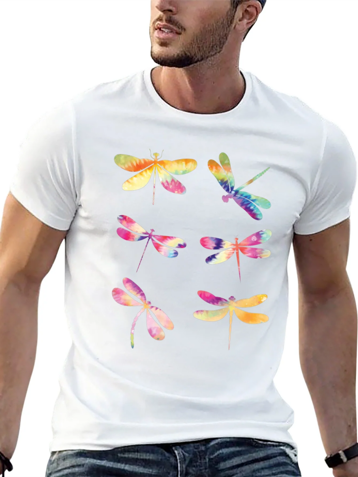 Dragonfly Tie Dye Graphic T-Shirt - Black