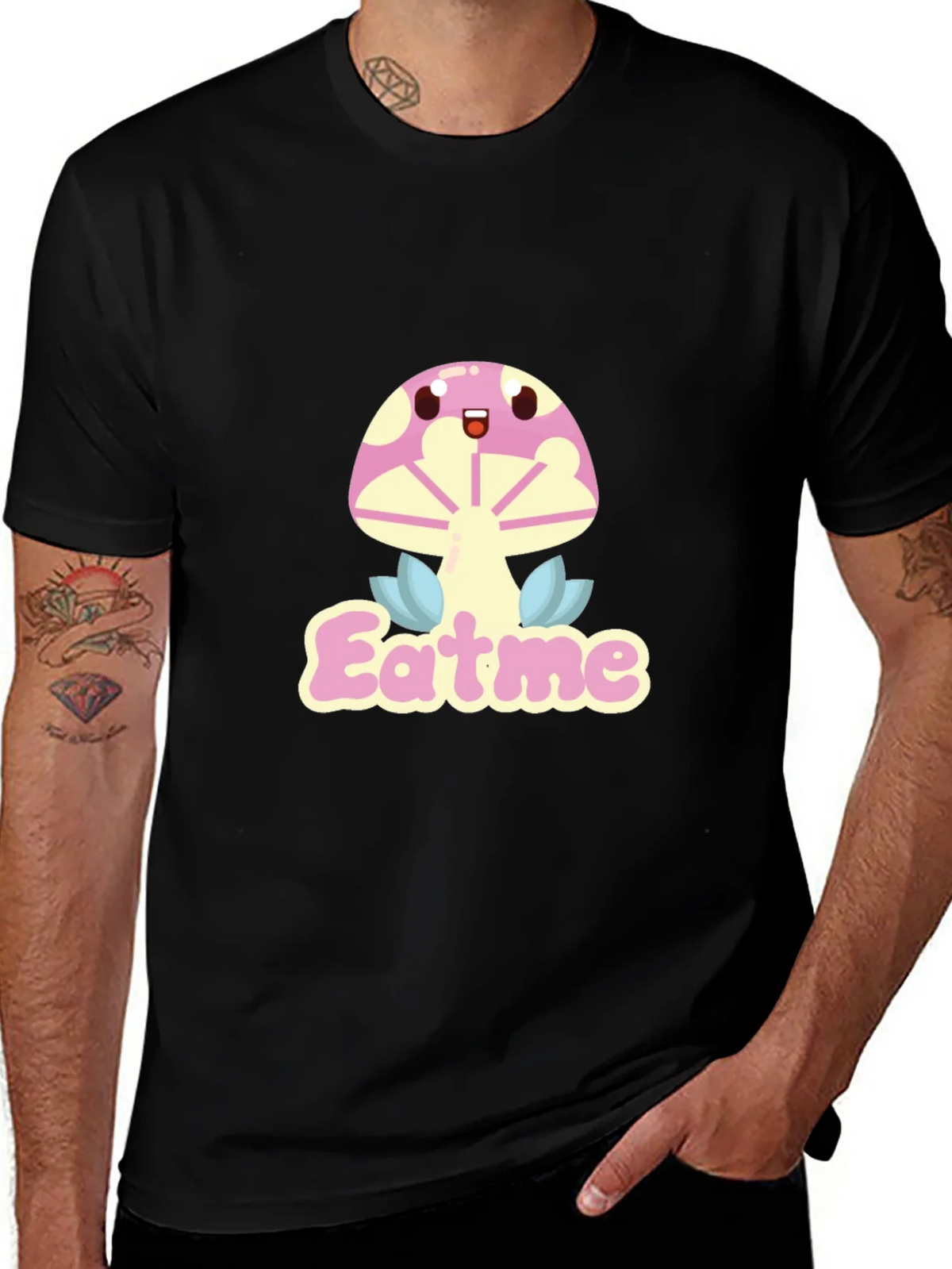 Eat Me Mushroom Graphic Tee - Black
