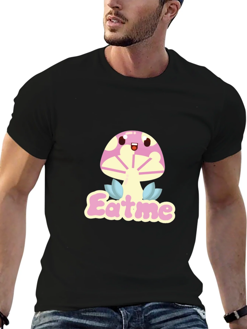 Eat Me Mushroom Graphic Tee - Black