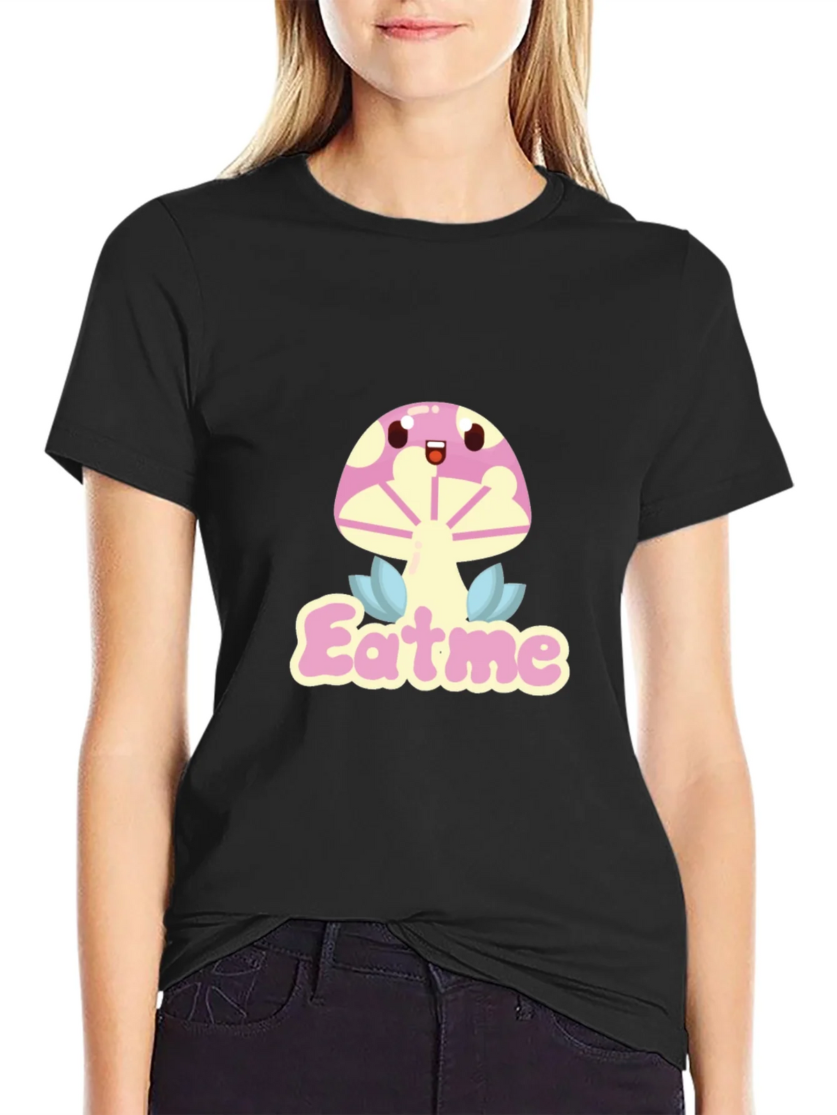 Eat Me Mushroom Graphic Tee - Black