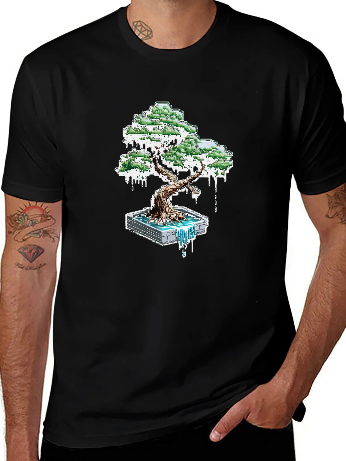 Pixel Art Bonsai Tree Graphic Tee - Unique Gamer Style