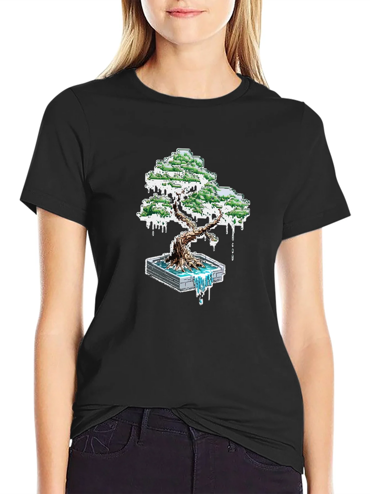 Pixel Art Bonsai Tree Graphic Tee - Unique Gamer Style