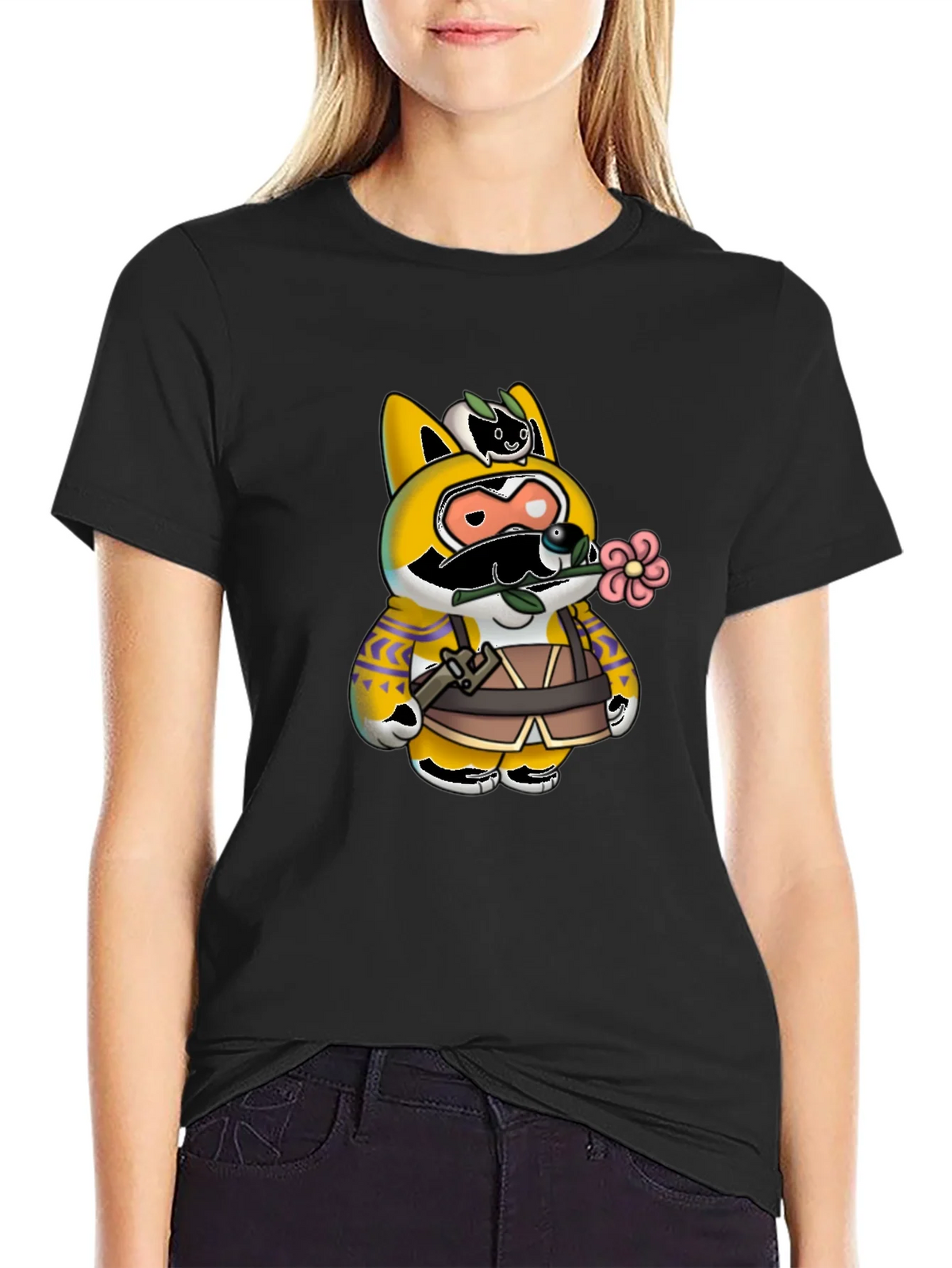 Cartoon Character Graphic Print Black T-Shirt