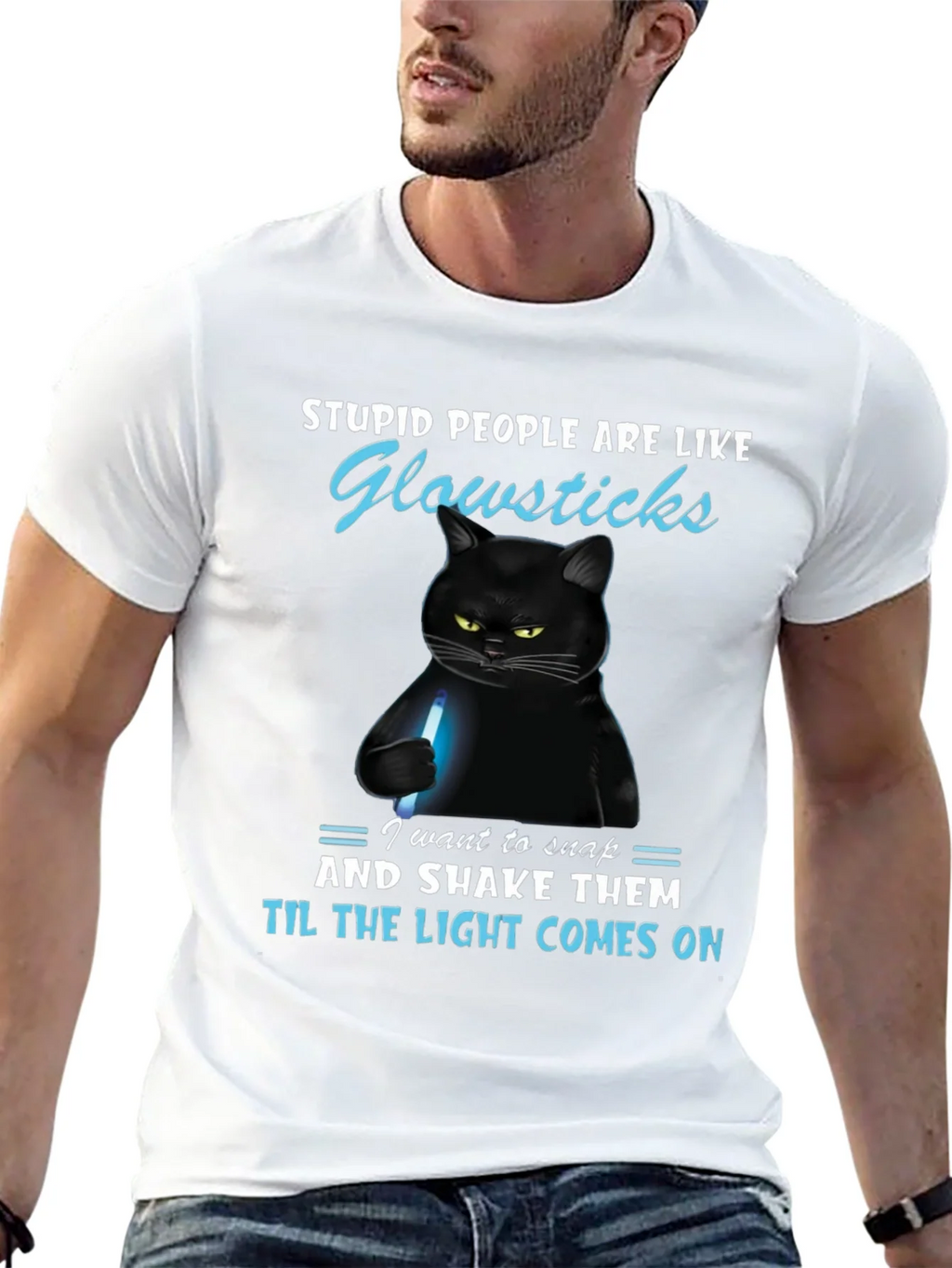 Funny Cat Glowsticks Graphic T-Shirt