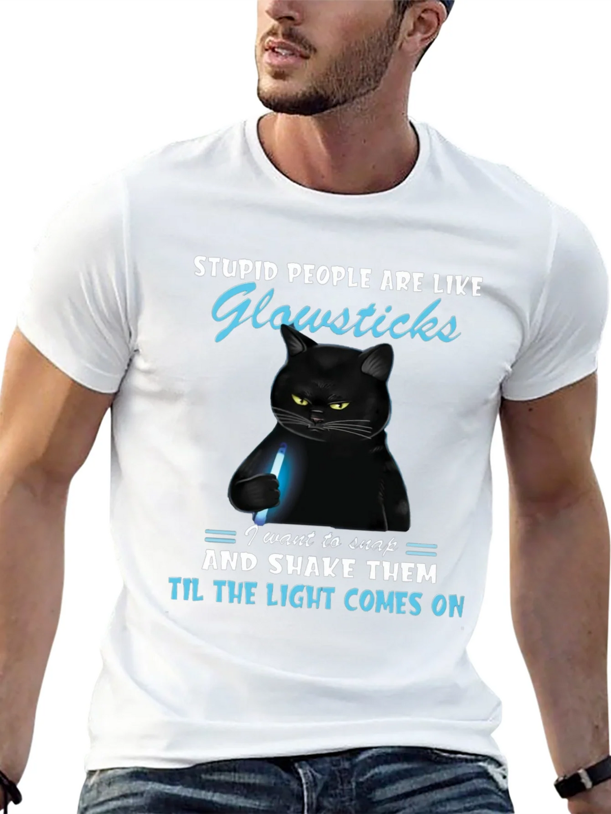 Funny Cat Glowsticks Graphic T-Shirt