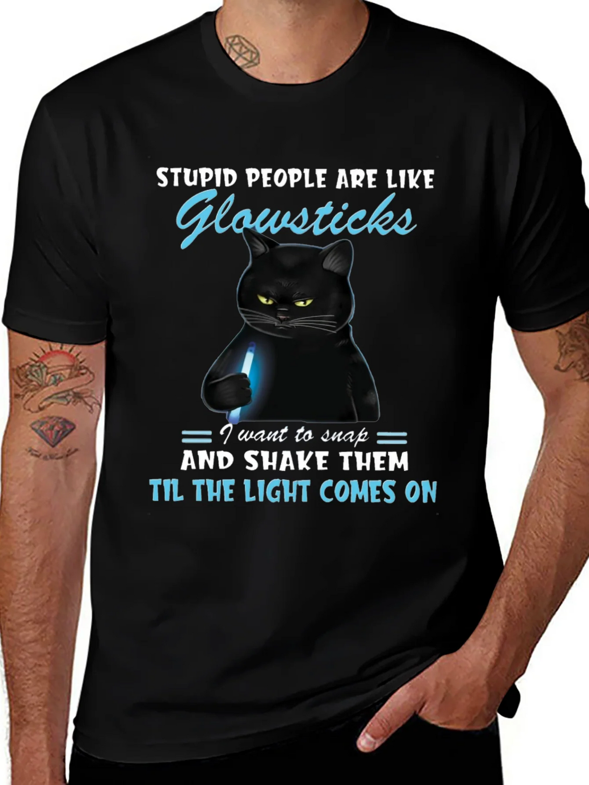 Funny Cat Glowsticks Graphic T-Shirt