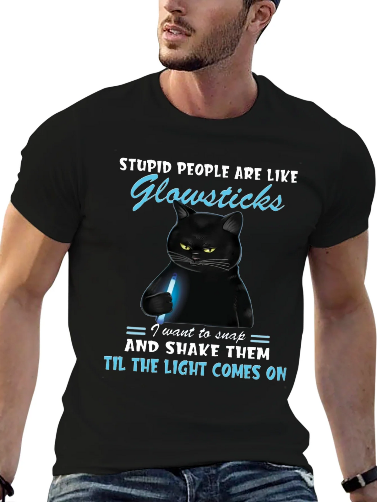 Funny Cat Glowsticks Graphic T-Shirt