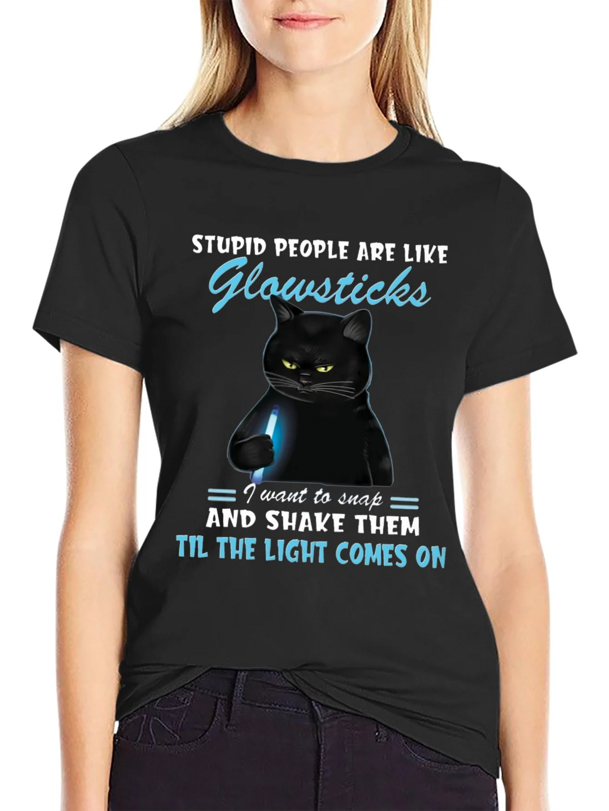 Funny Cat Glowsticks Graphic T-Shirt