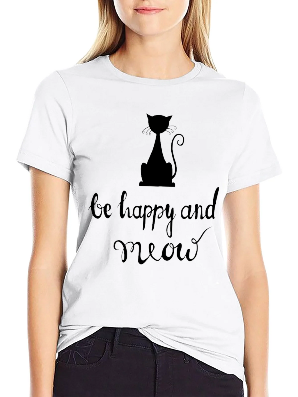 Be Happy and Meow Graphic T-Shirt