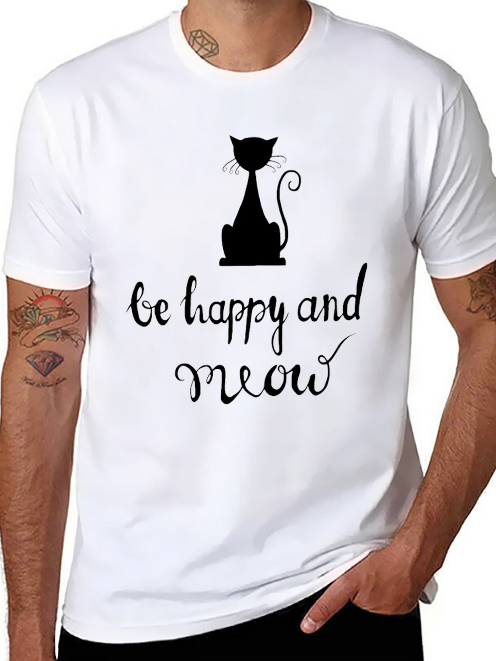 Be Happy and Meow Graphic T-Shirt