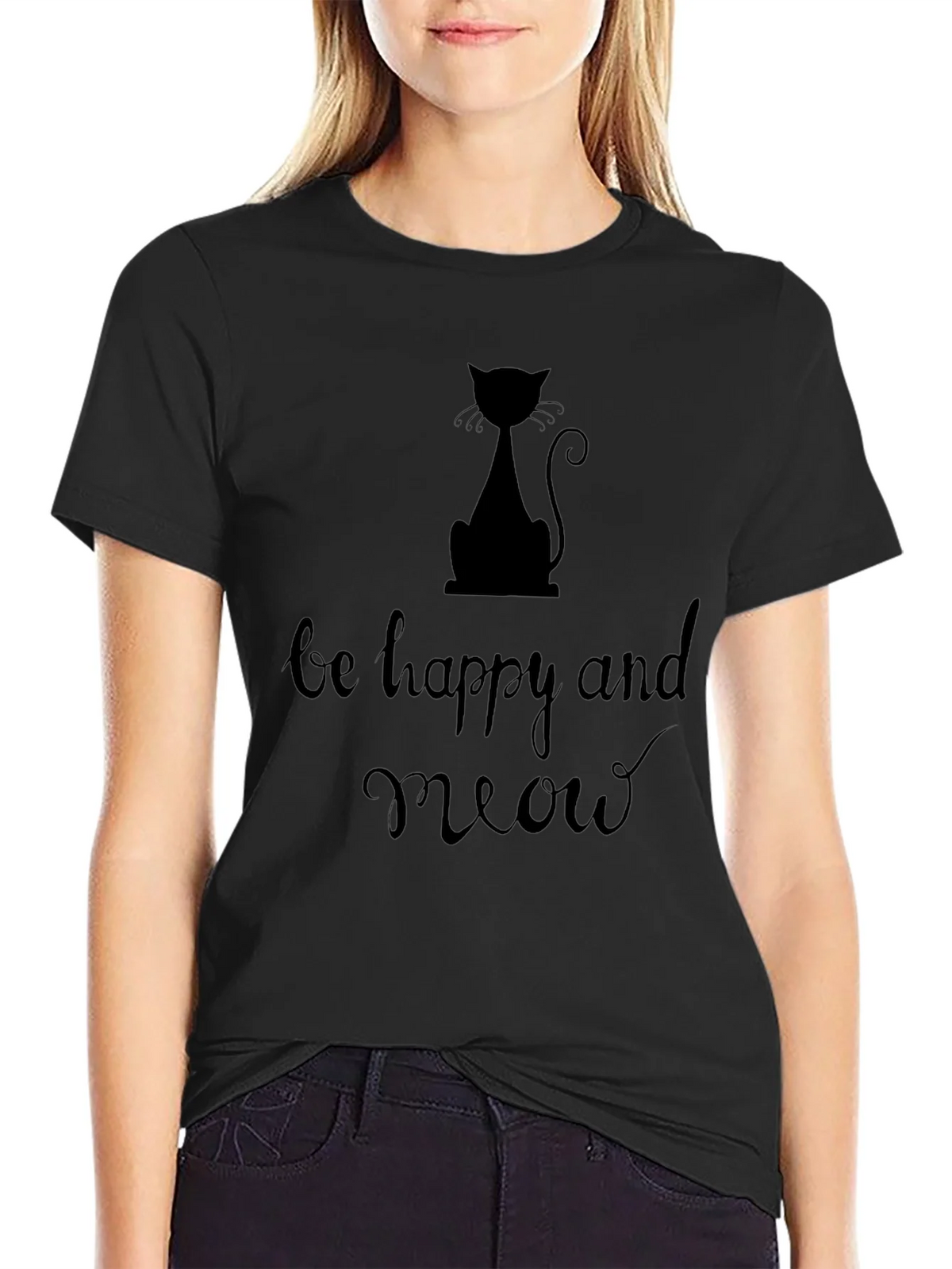 Be Happy and Meow Graphic T-Shirt