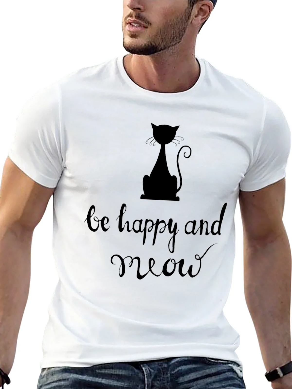 Be Happy and Meow Graphic T-Shirt