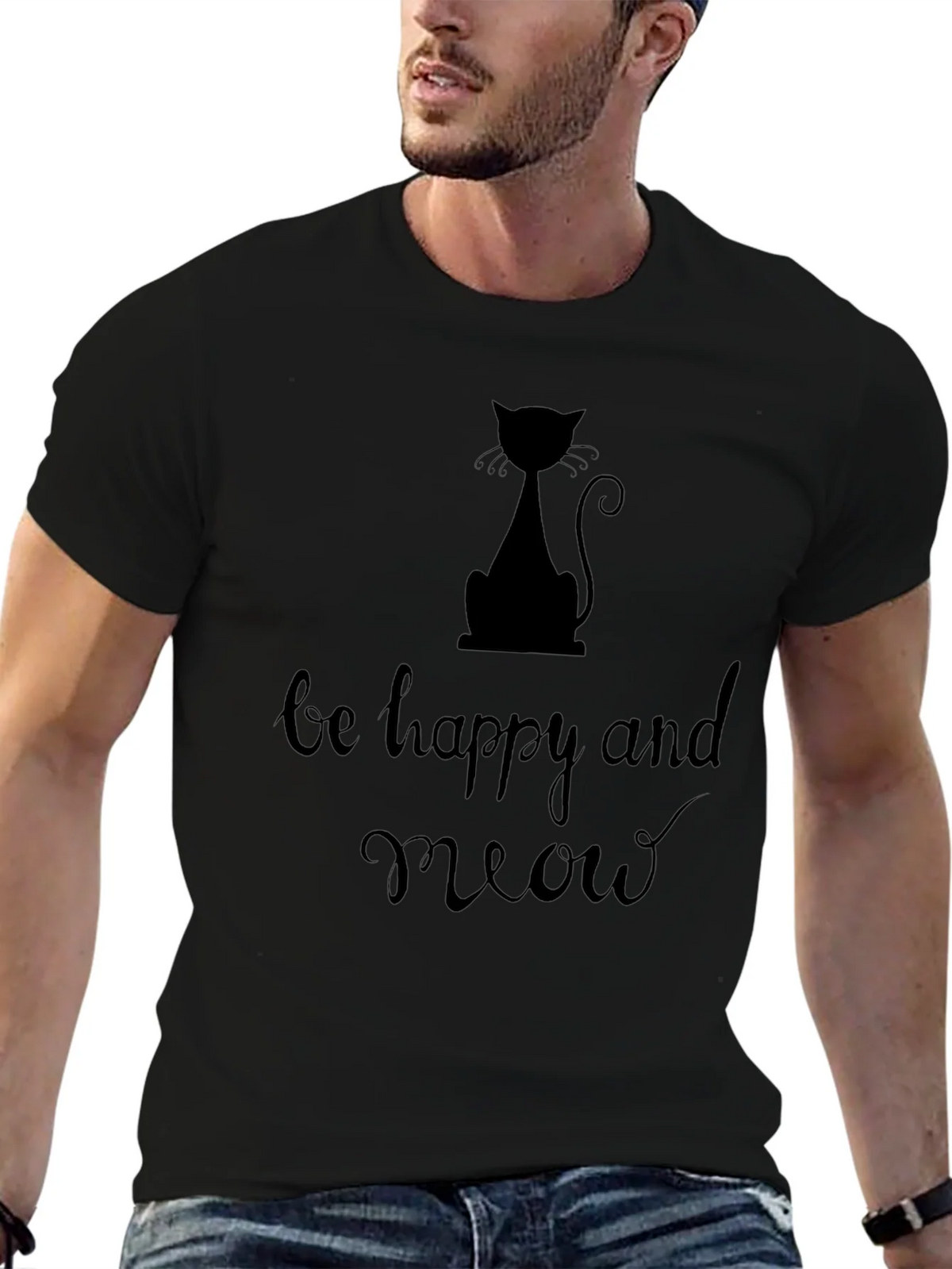 Be Happy and Meow Graphic T-Shirt