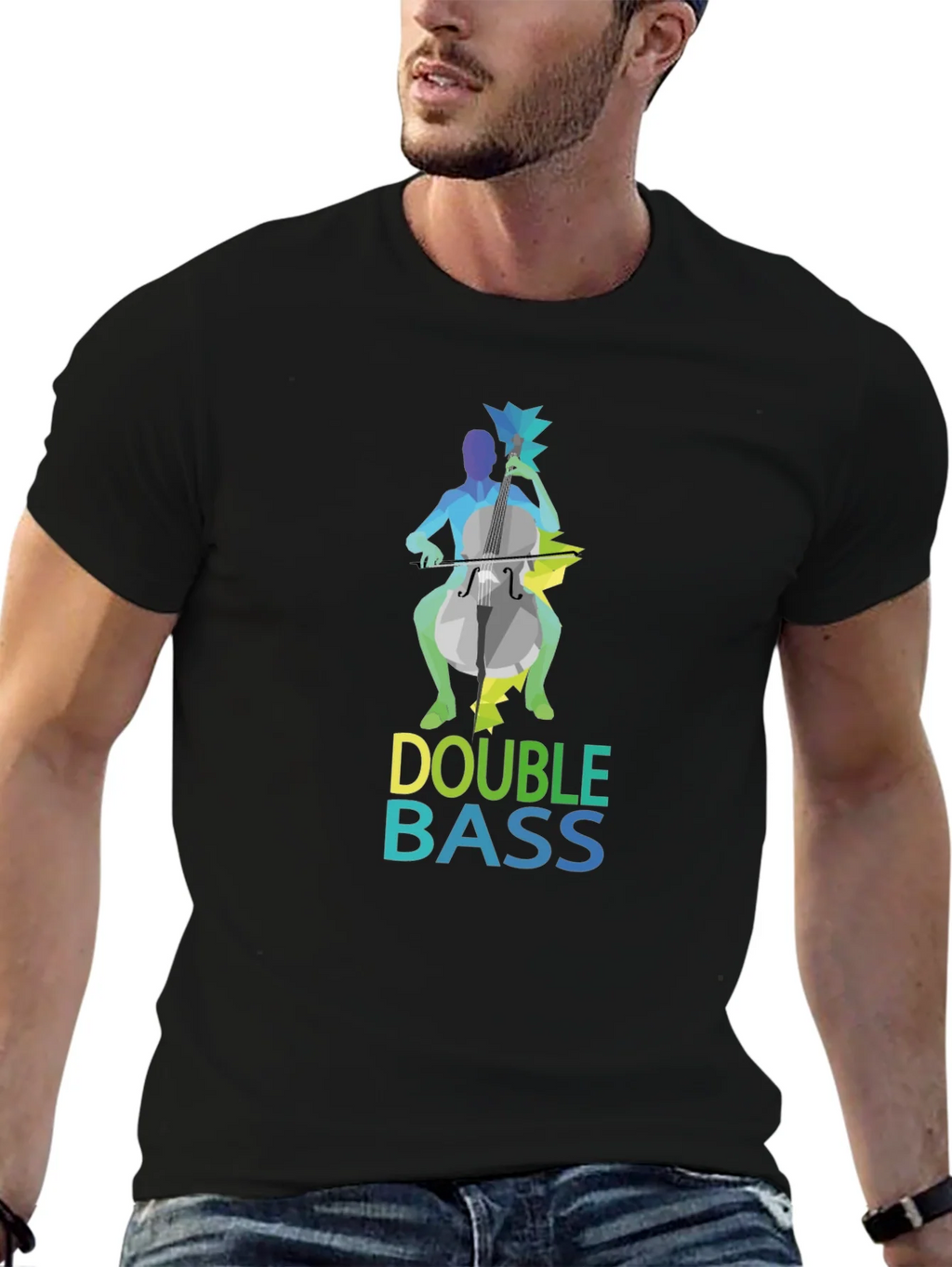 Double Bass Player Graphic Tee - Black Cotton Blend