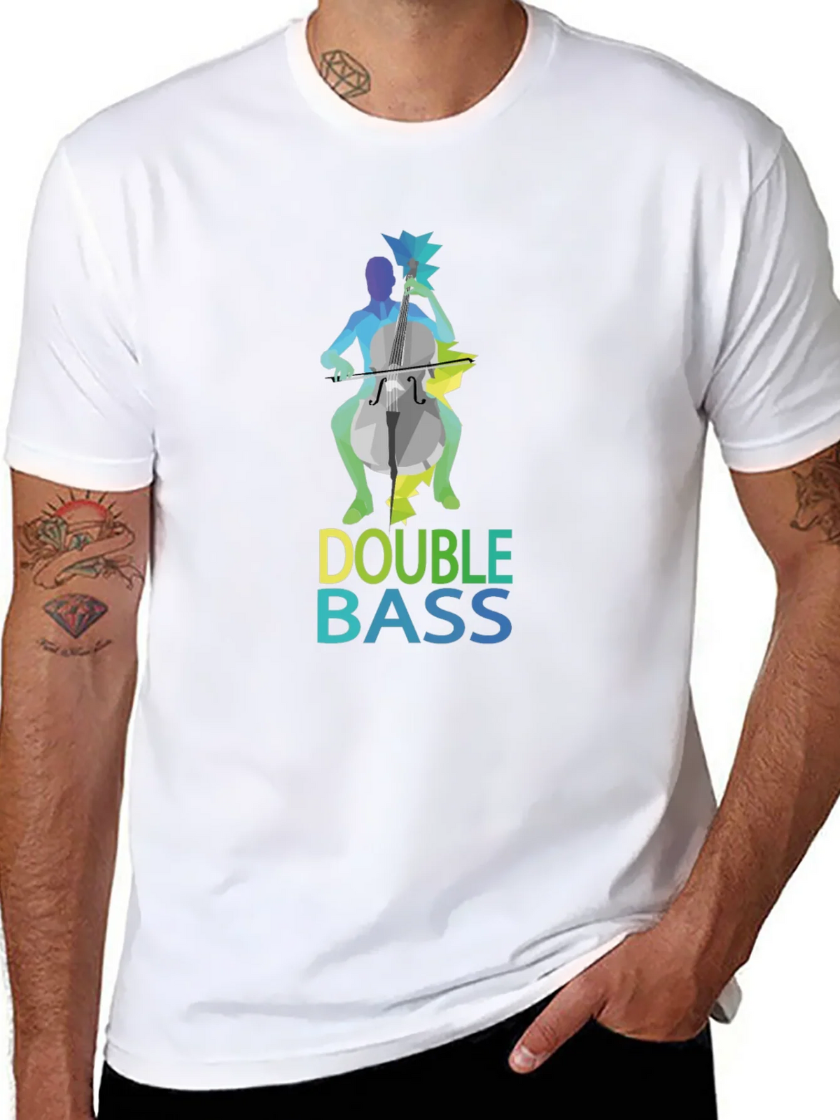 Double Bass Player Graphic Tee - Black Cotton Blend