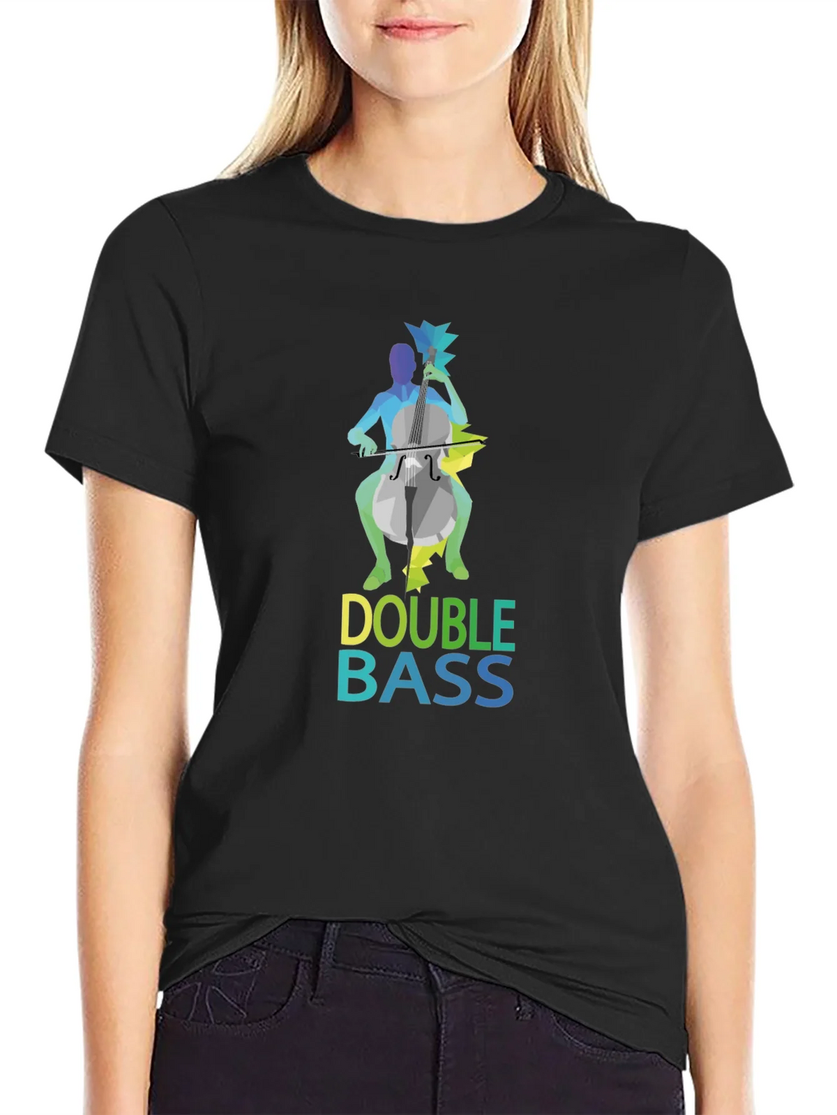 Double Bass Player Graphic Tee - Black Cotton Blend