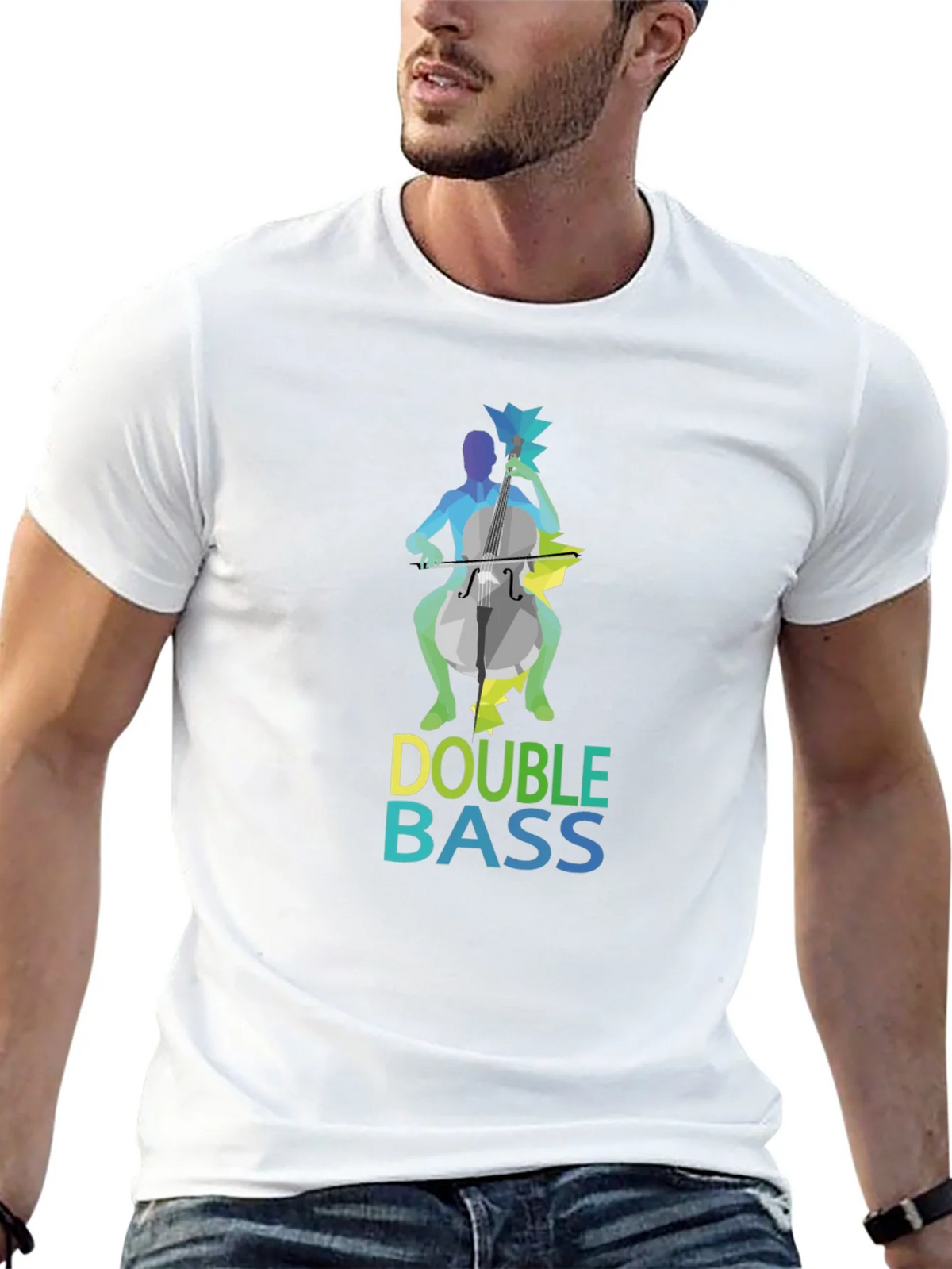 Double Bass Player Graphic Tee - Black Cotton Blend