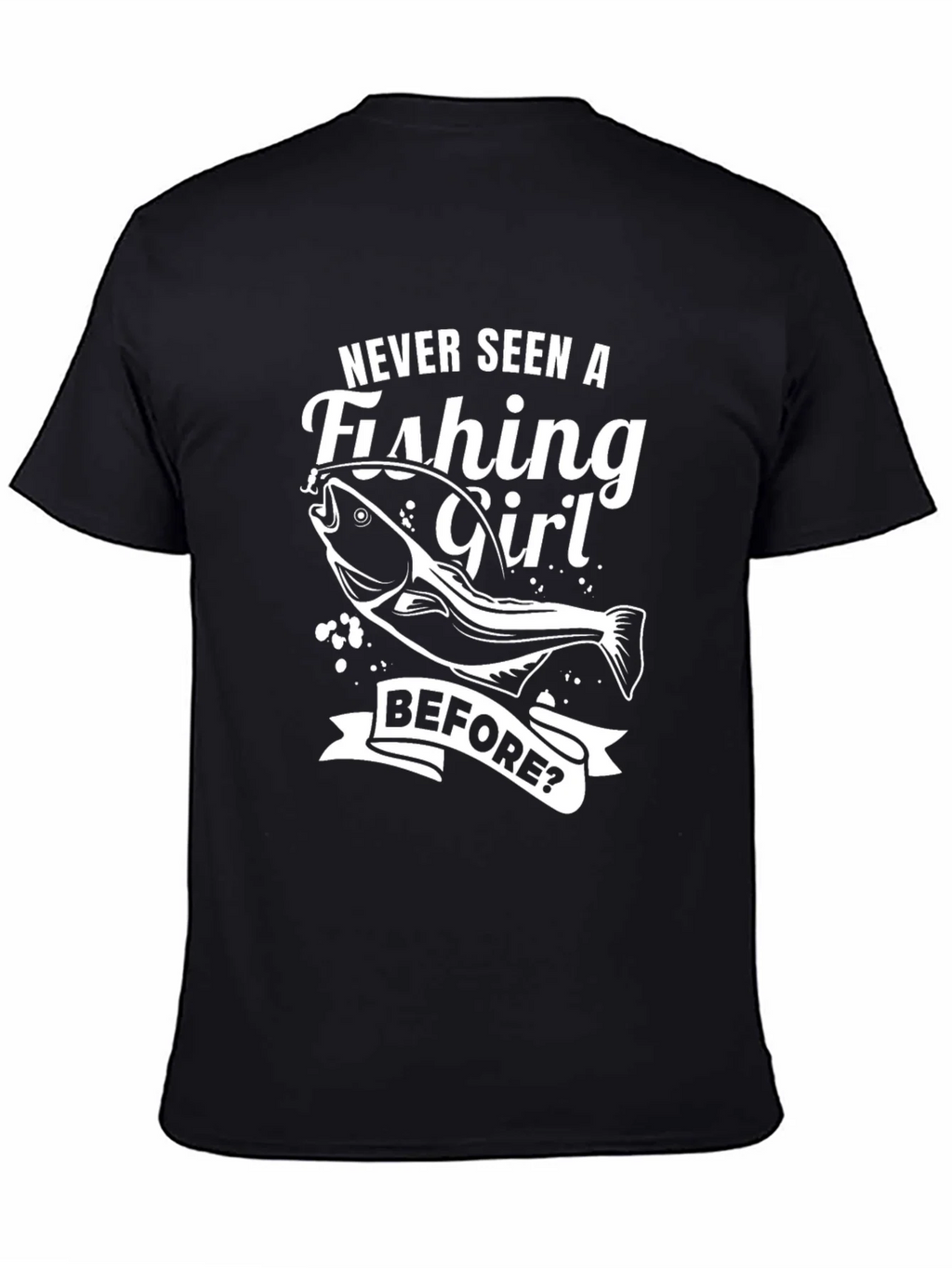 Fishing Girl Graphic Tee - Novelty Black T-Shirt