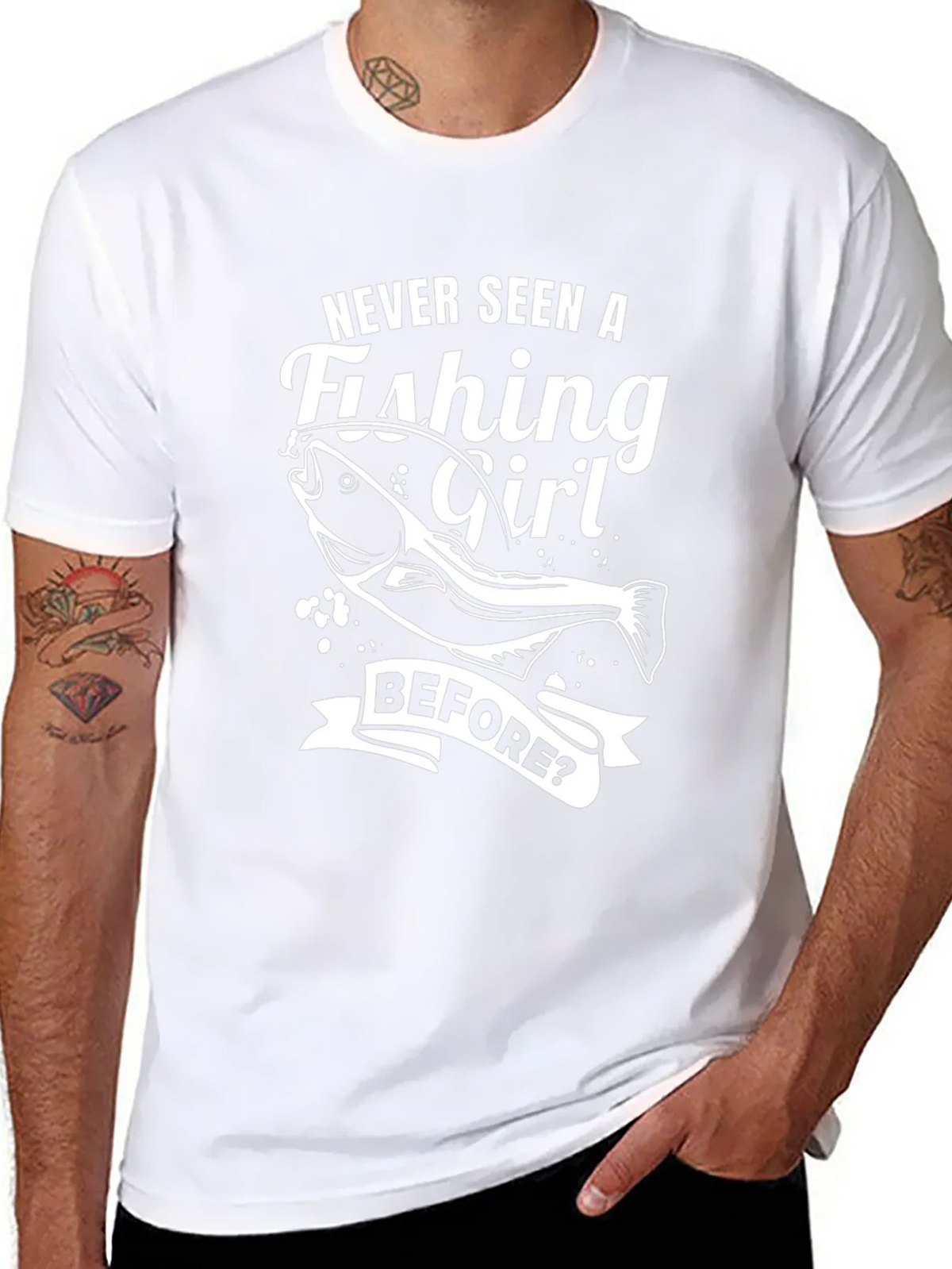 Fishing Girl Graphic Tee - Novelty Black T-Shirt