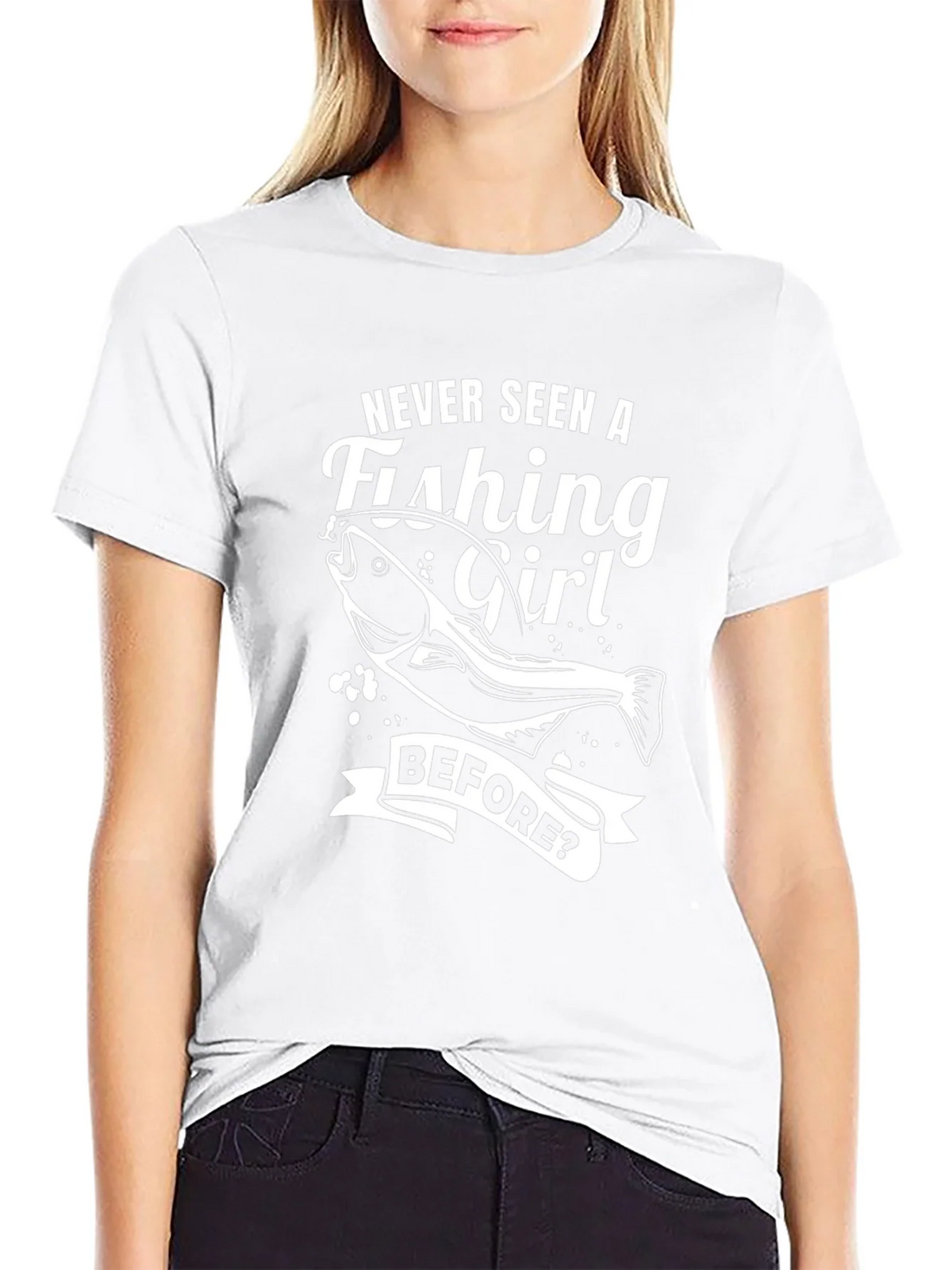 Fishing Girl Graphic Tee - Novelty Black T-Shirt