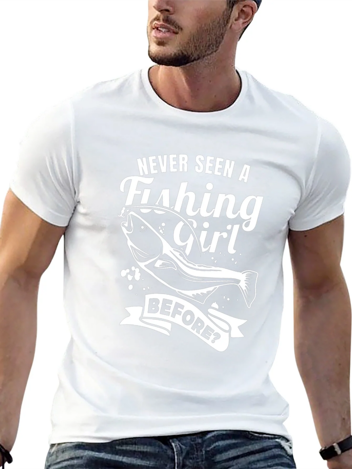 Fishing Girl Graphic Tee - Novelty Black T-Shirt