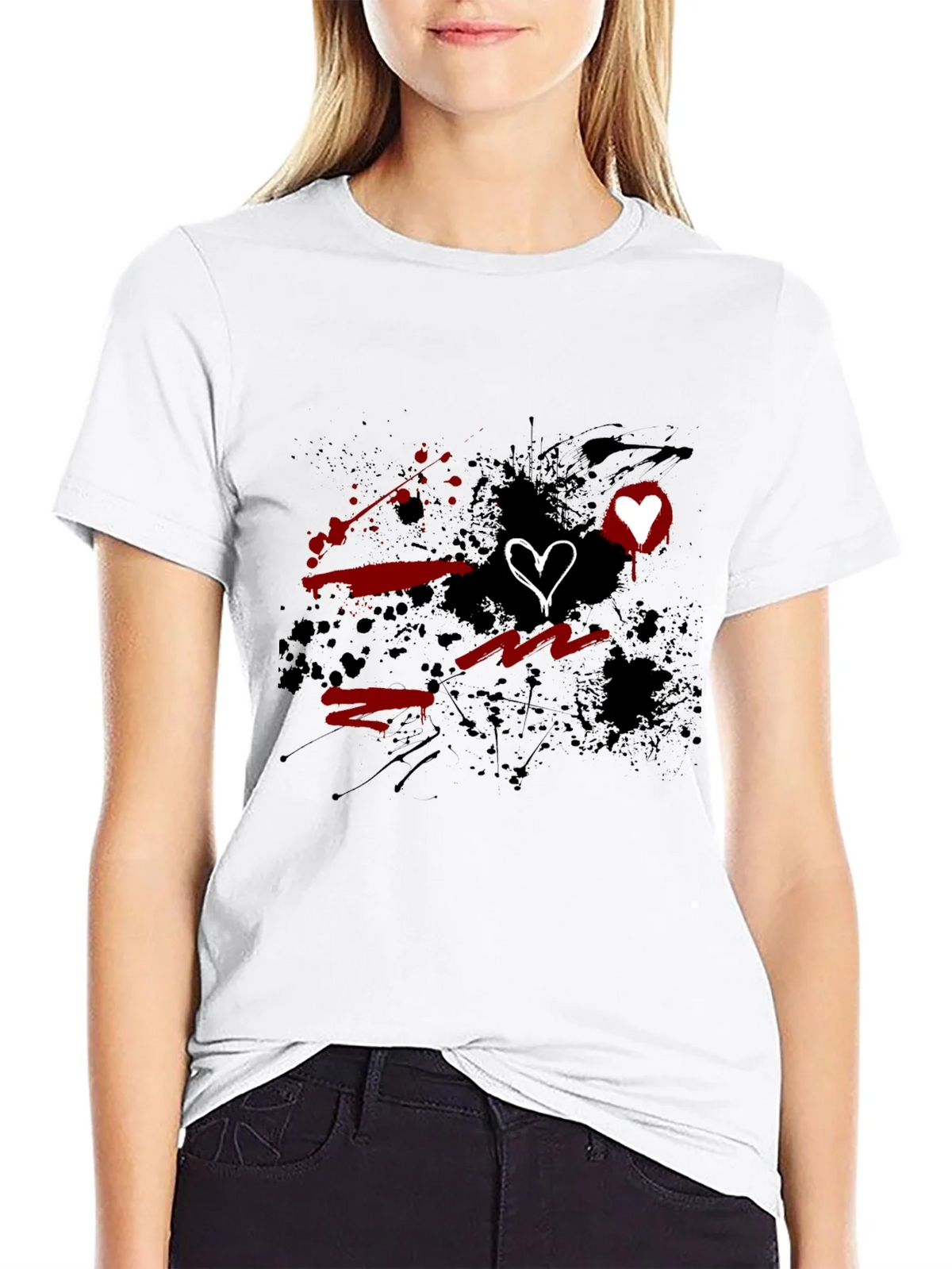Grunge Heart Graphic Black T-Shirt