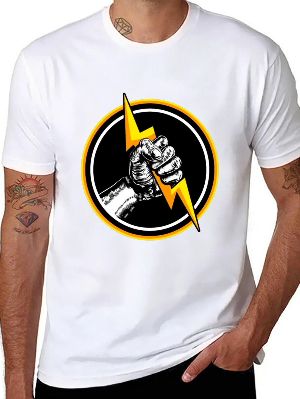 Black T-Shirt with Lightning Bolt Graphic