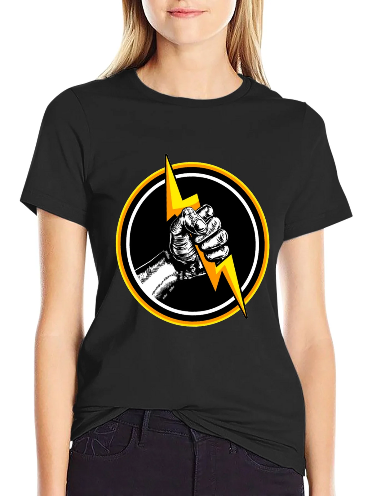 Black T-Shirt with Lightning Bolt Graphic
