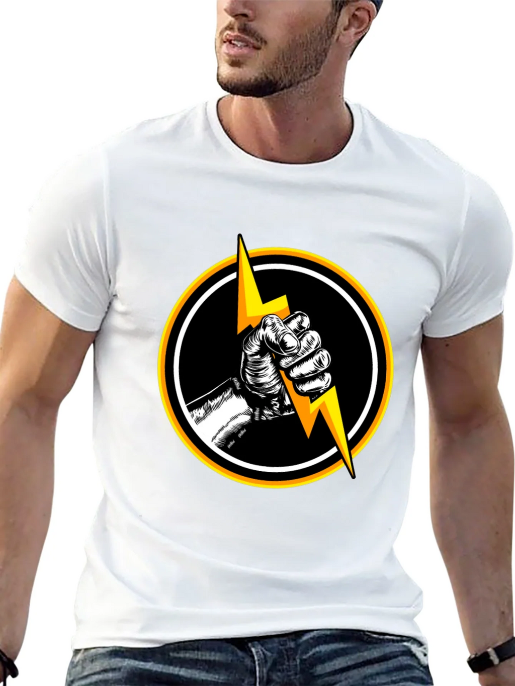 Black T-Shirt with Lightning Bolt Graphic