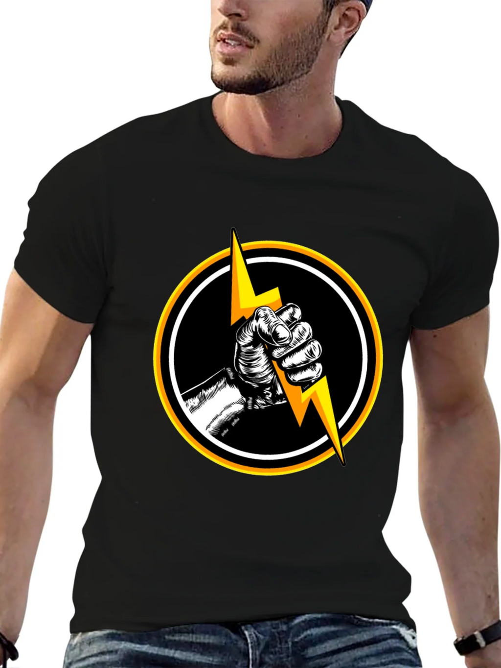 Black T-Shirt with Lightning Bolt Graphic