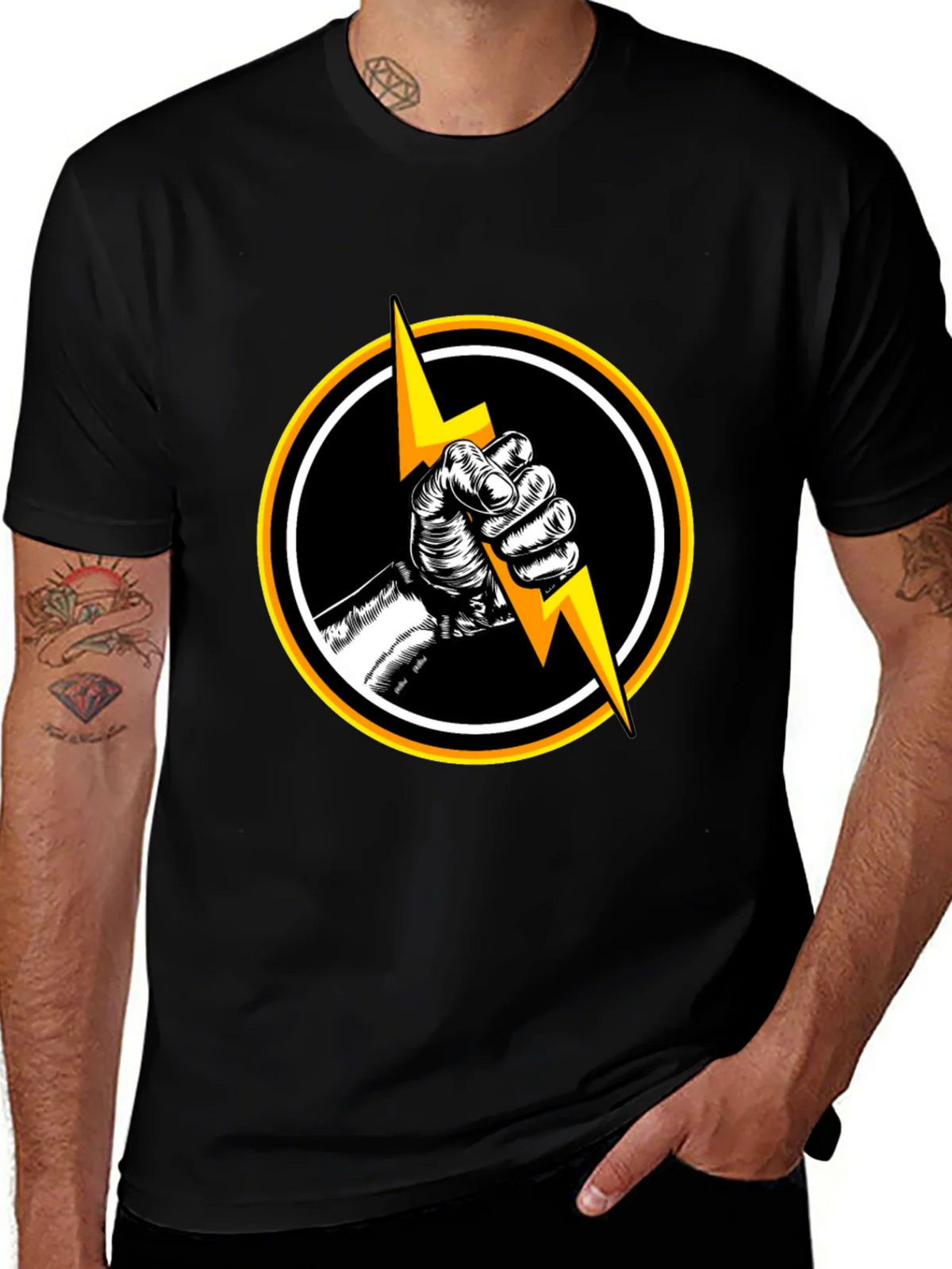 Black T-Shirt with Lightning Bolt Graphic