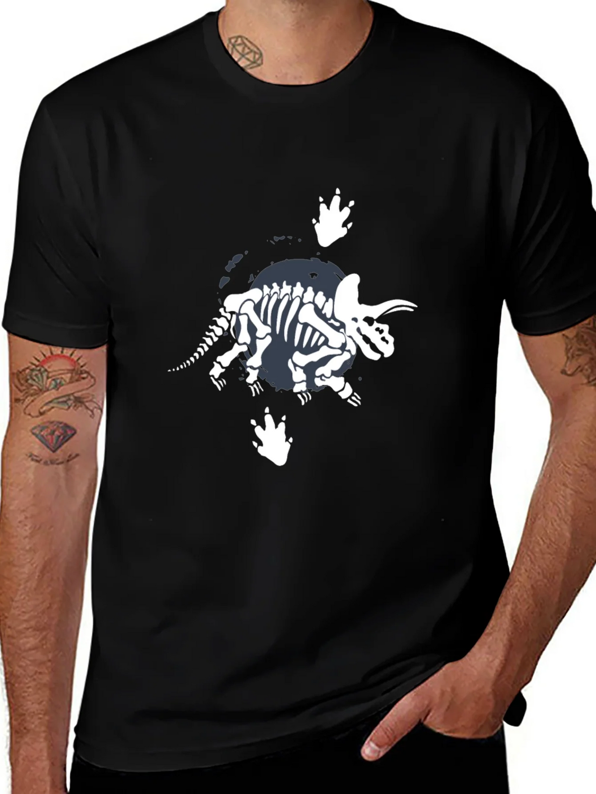 Dino Skeleton Graphic T-Shirt - Black