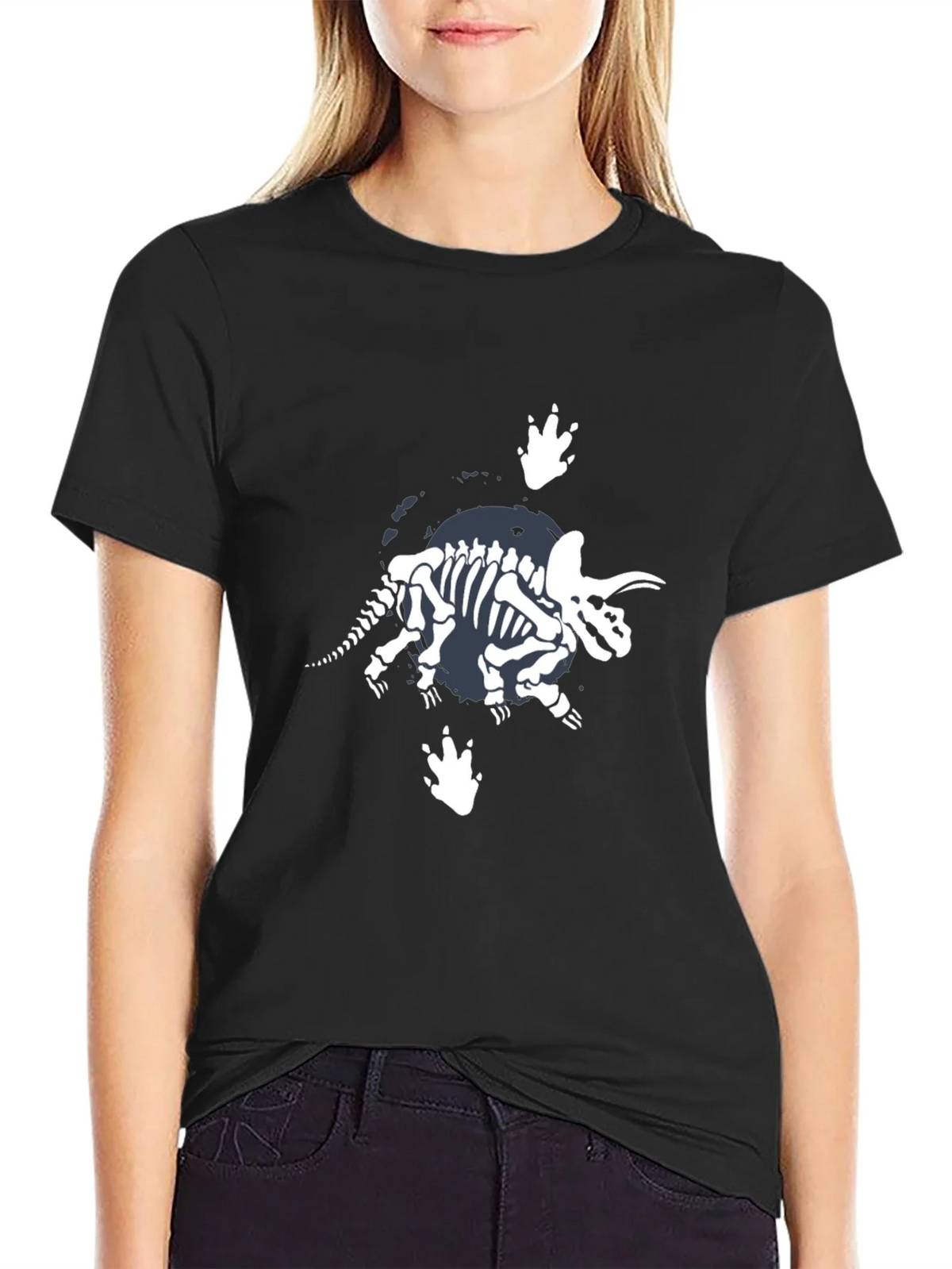 Dino Skeleton Graphic T-Shirt - Black