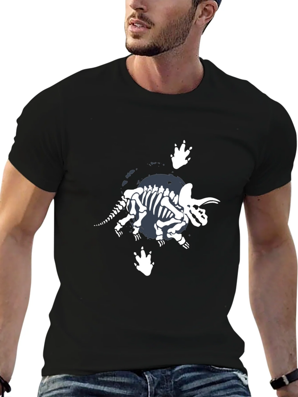 Dino Skeleton Graphic T-Shirt - Black