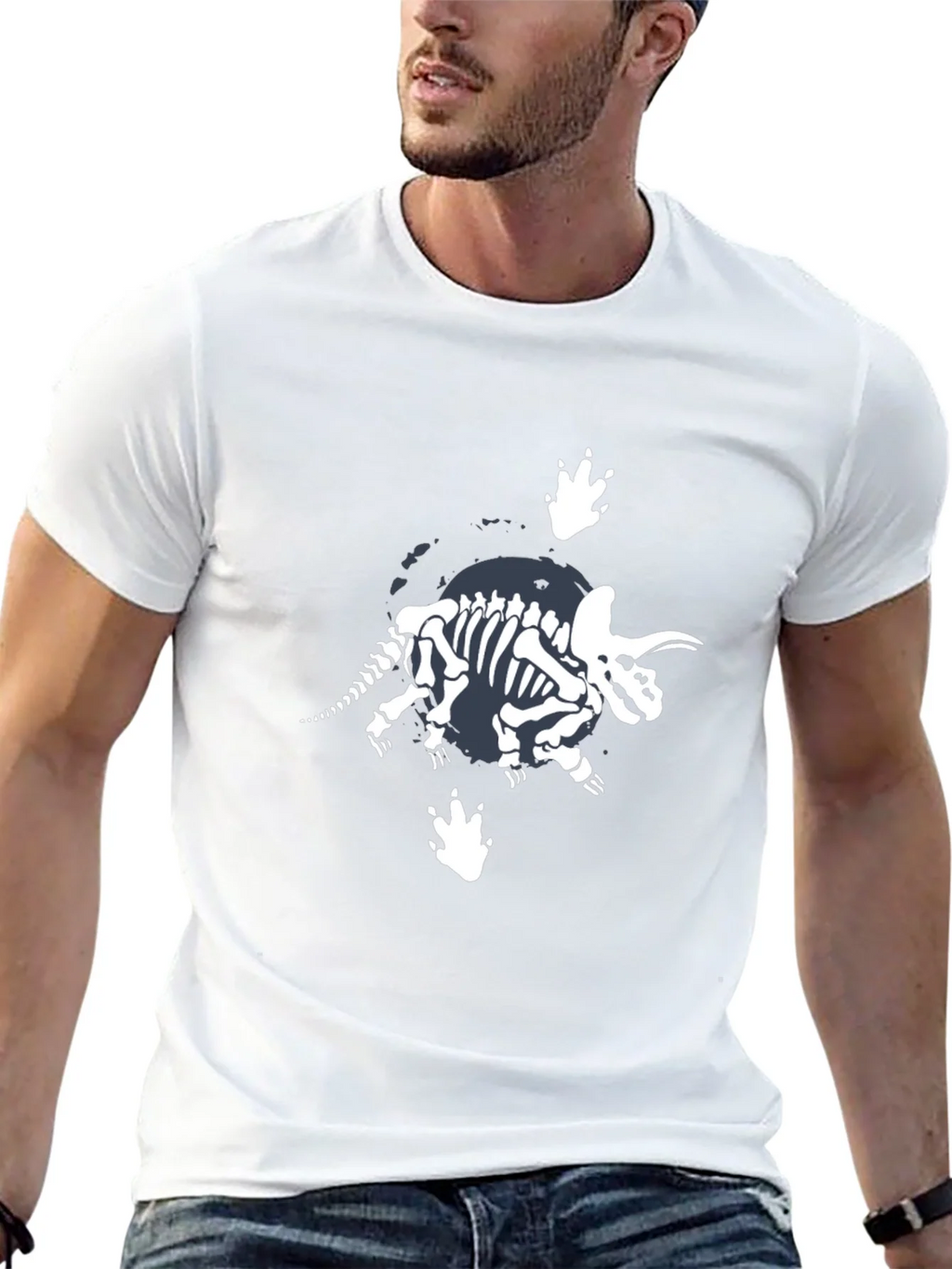 Dino Skeleton Graphic T-Shirt - Black