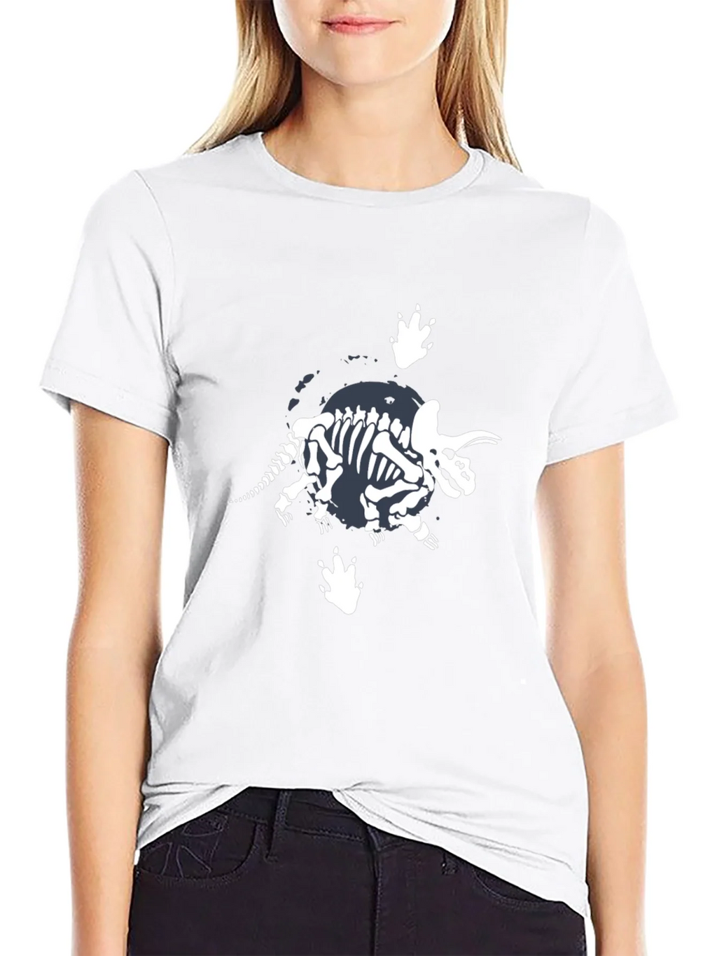 Dino Skeleton Graphic T-Shirt - Black