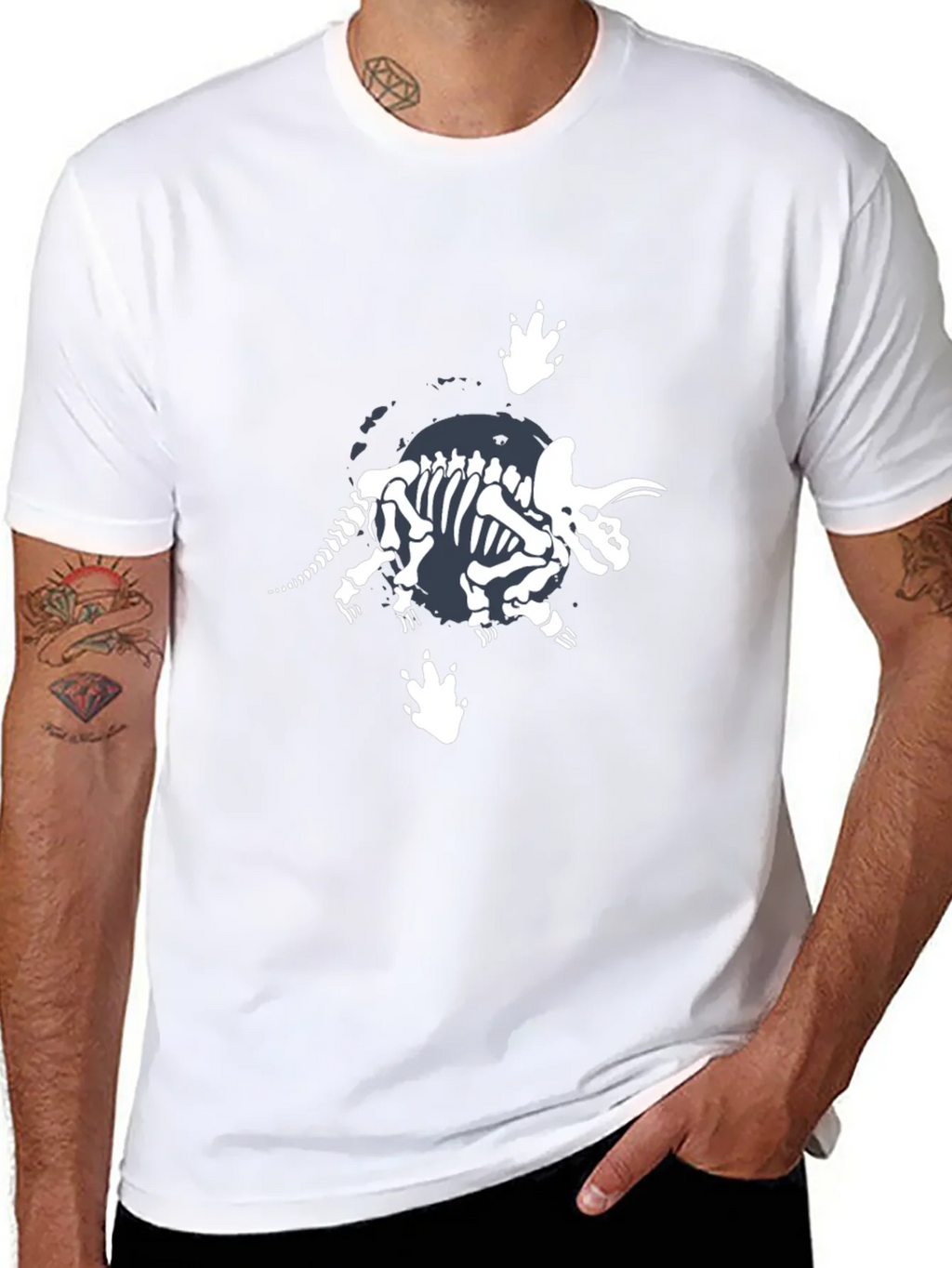 Dino Skeleton Graphic T-Shirt - Black