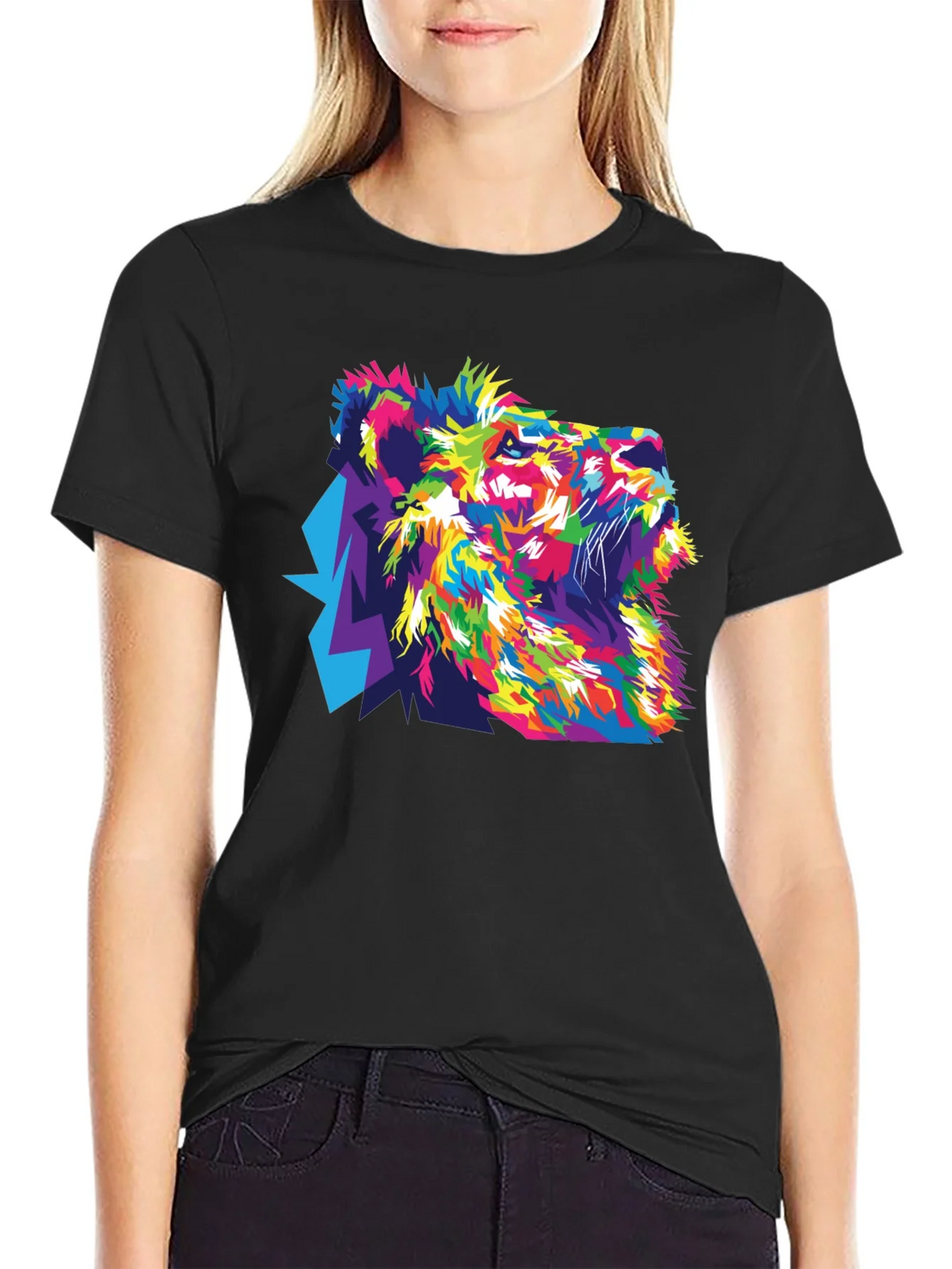 Vibrant Lion Graphic Black T-Shirt